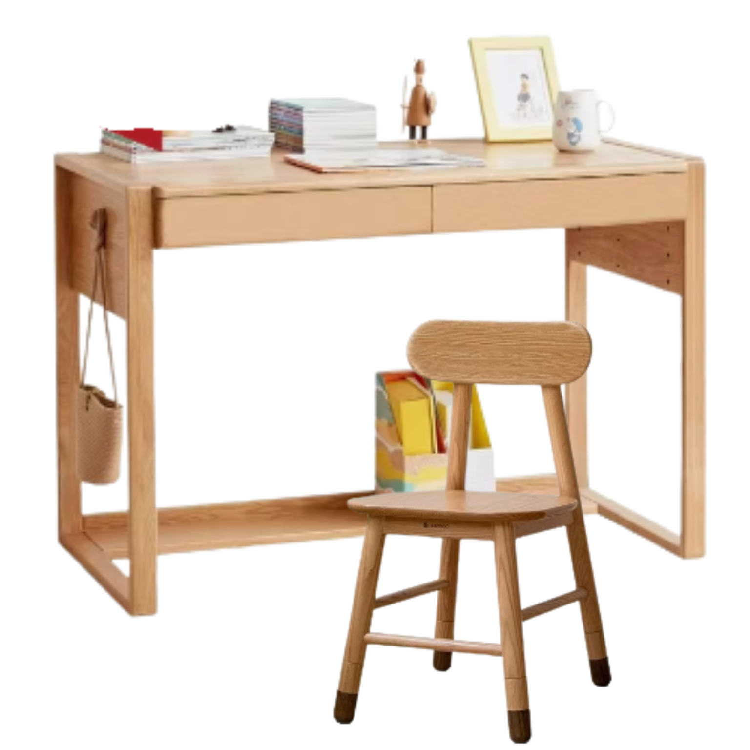 Oak children's modern study table can be raised and lowered