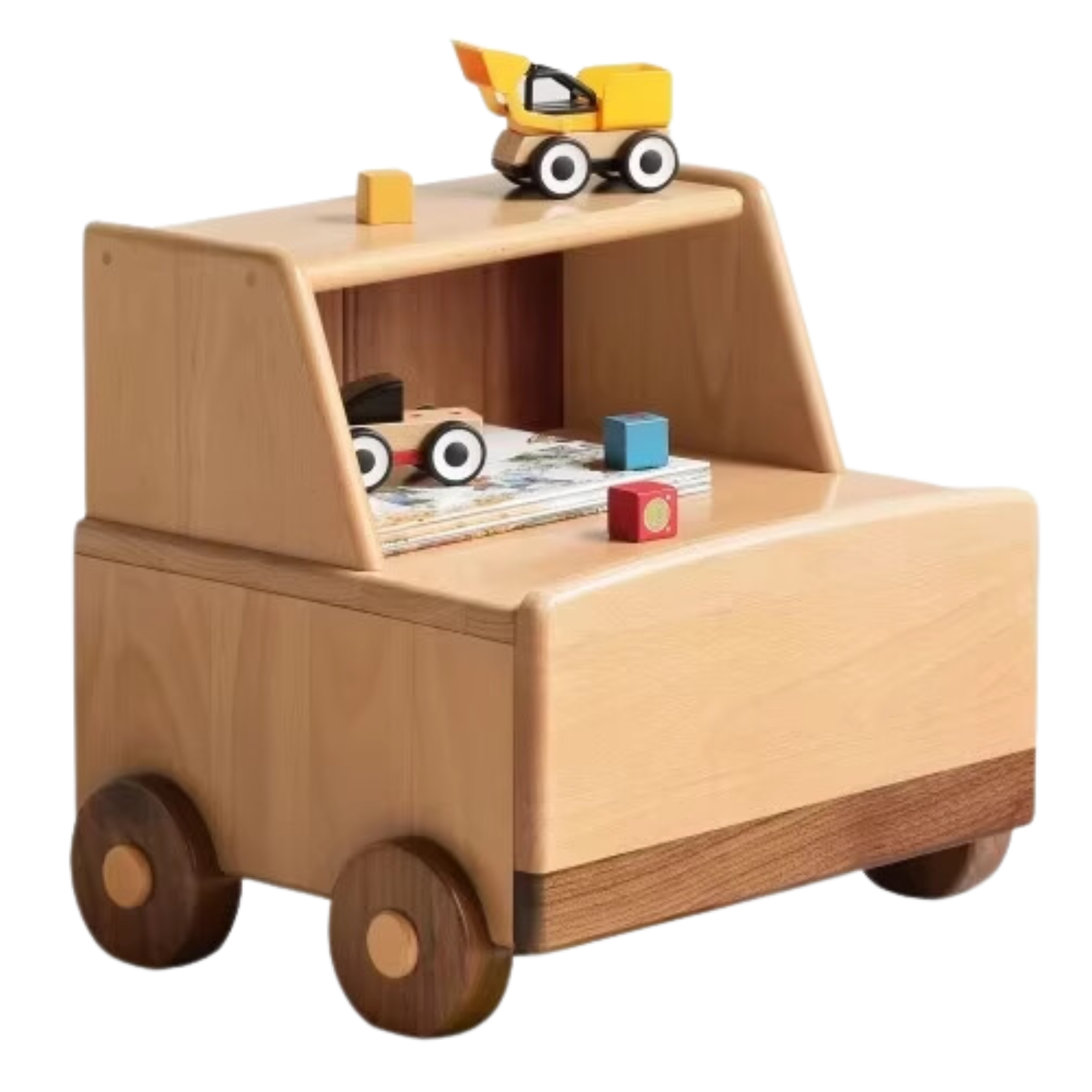 Beech Solid Wood Nightstand Car Cartoon