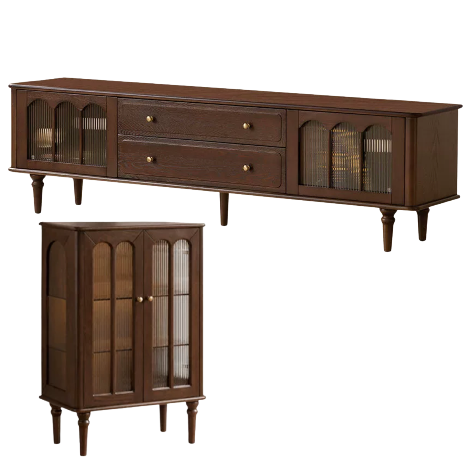 Ash Solid Wood TV Stand with American Retro Design and Tall Storage Cabinet