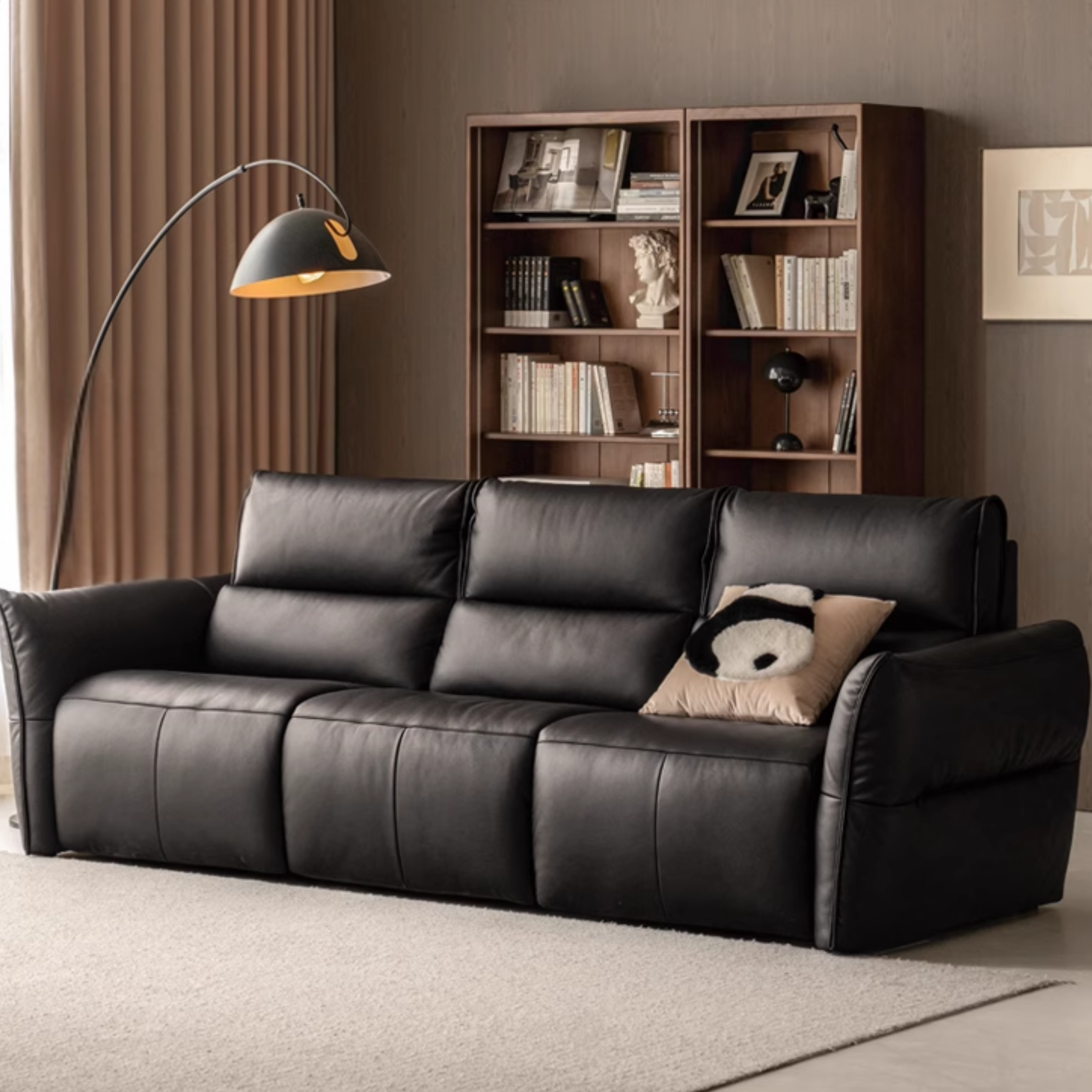 Genuine Leather Sofa Italian Light Luxury Tofu Block Sofa