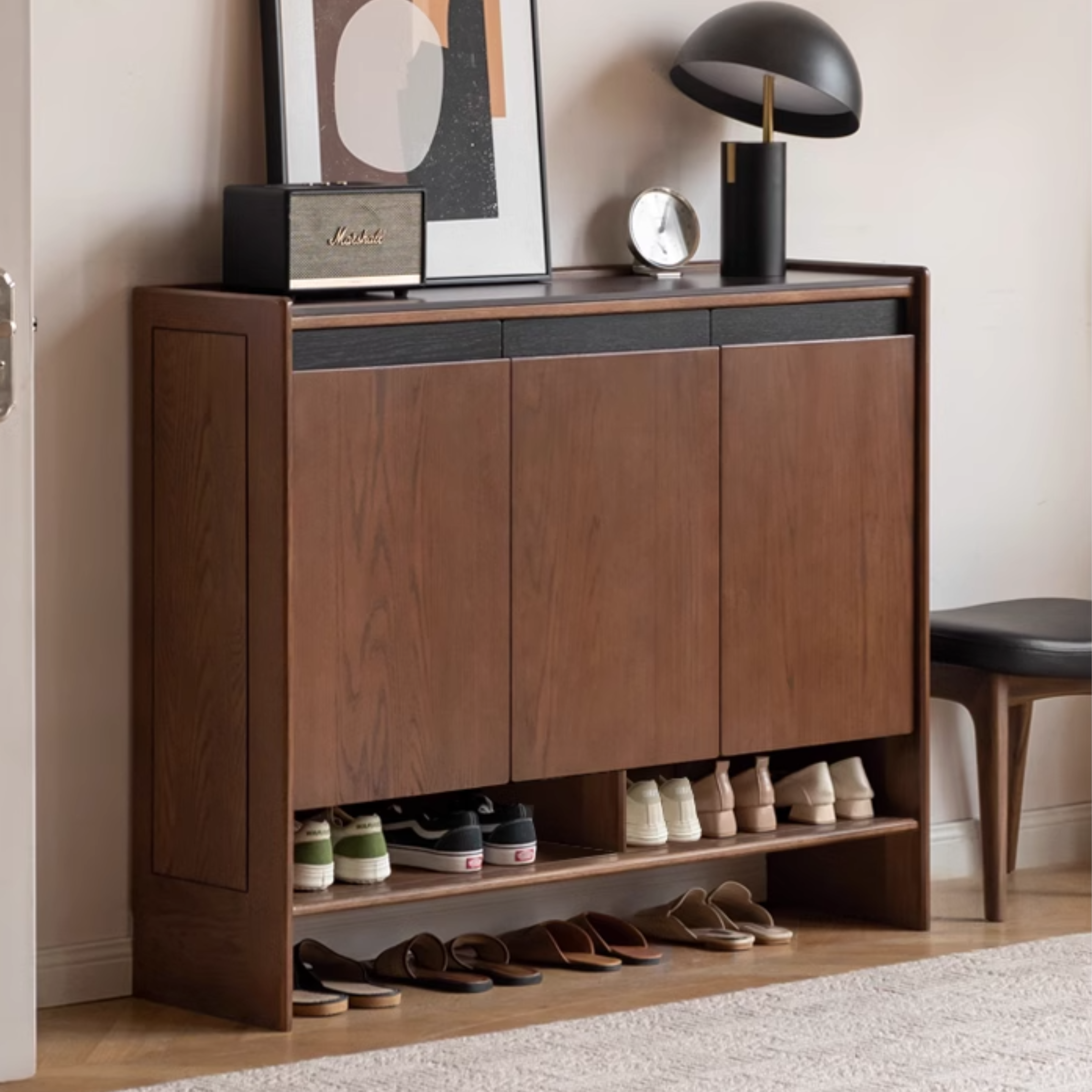 Oak Solid Wood Modern Rock Board Shoe Cabinet