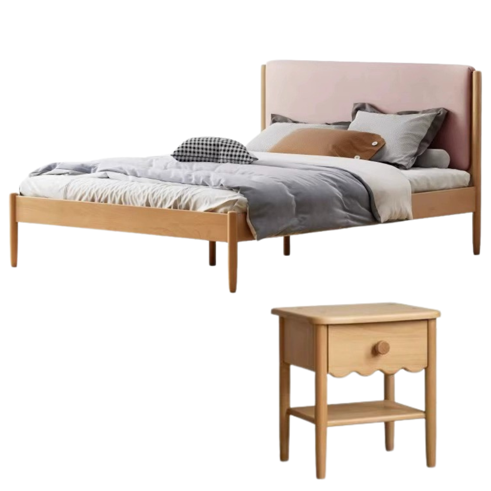 Beech, Oak Solid Wood Children's Soft Single Bed