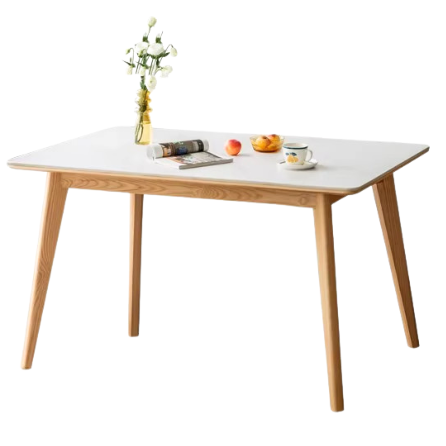 Ash Solid Wood Dining Table With Rock Slab Surface