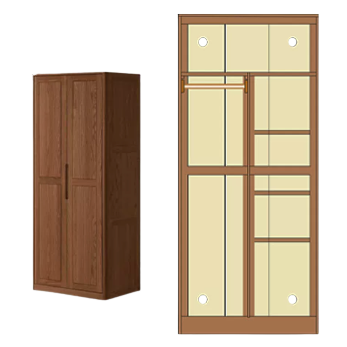 Oak Solid Wood Walnut Color Wardrobe.
