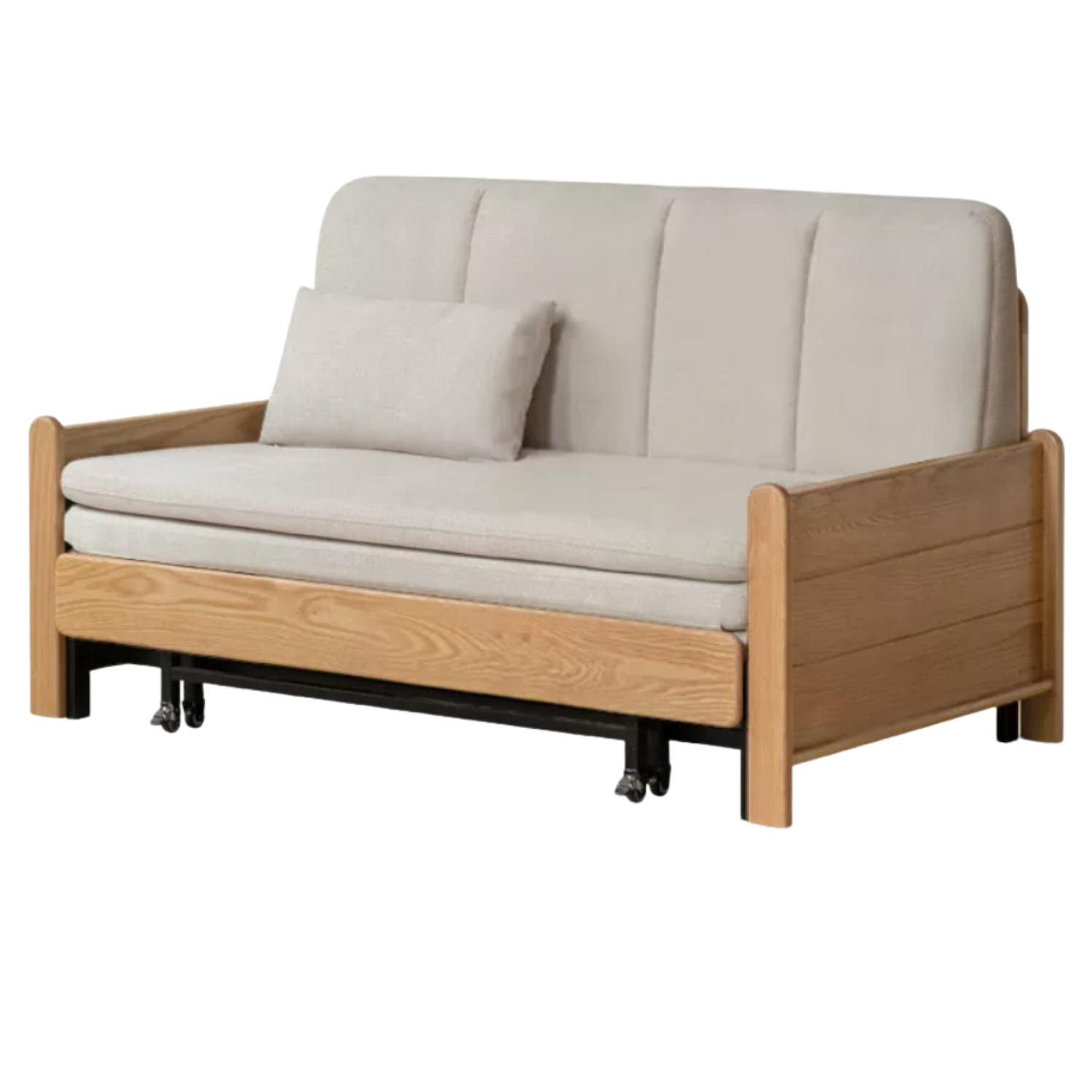 Ash, Oak Solid Wood Sleeper Sofa with Solid Wood Armrests and Built-In Wheels