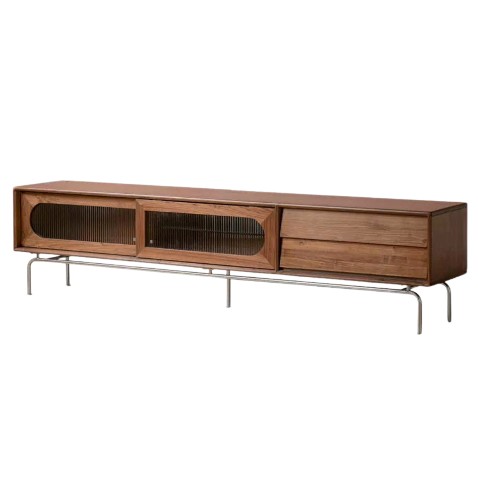 Black walnut solid wood high-foot floor sliding door storage TV cabinet-