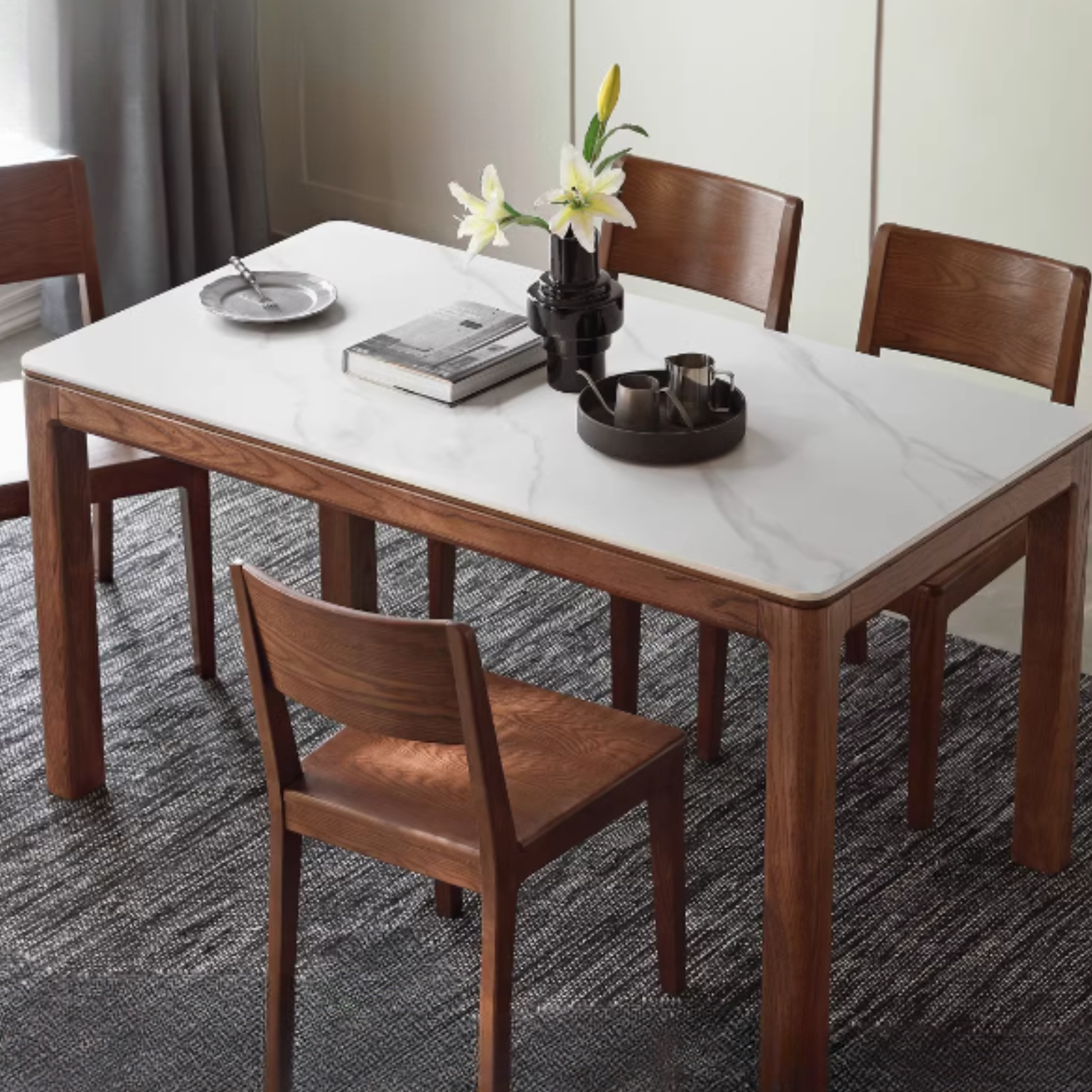 Ash solid Wood Rock Plate Brown Dining Table