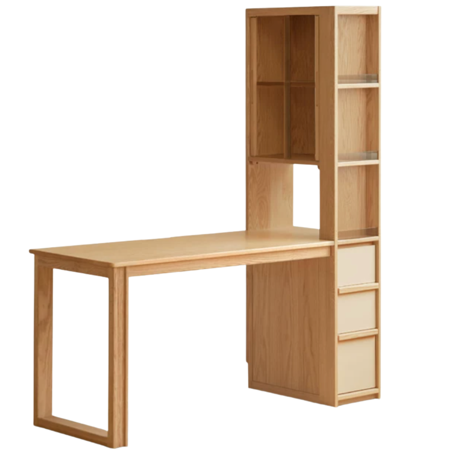 Oak Solid Wood Computer Desk with Integrated Frame and Minimalist Design