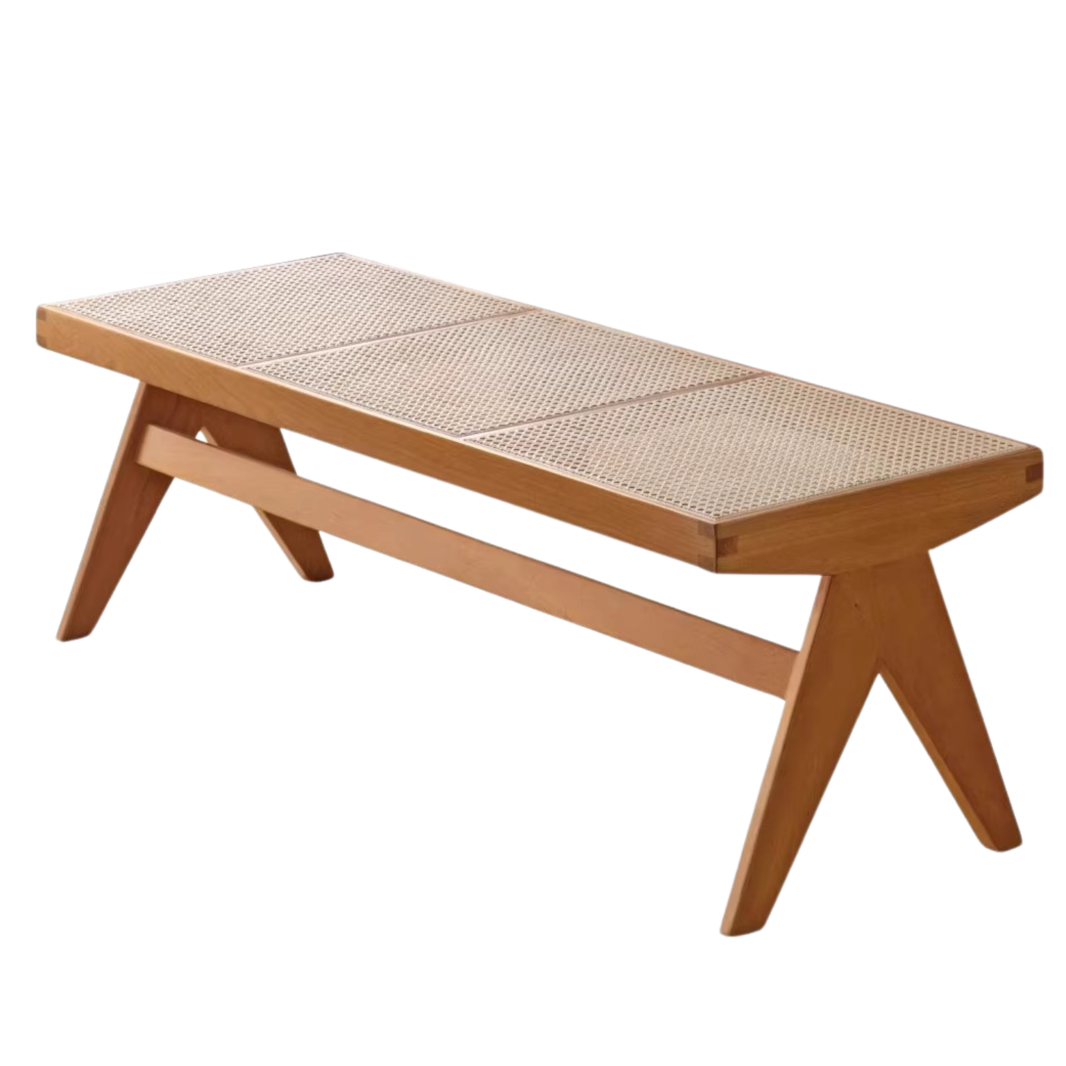 Cherry wood rattan retro dining bench