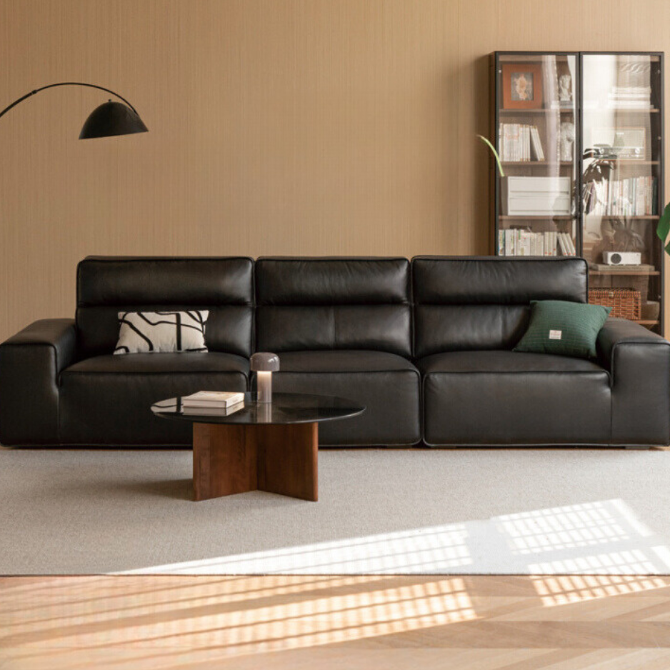 Leather American cattle sofa black: