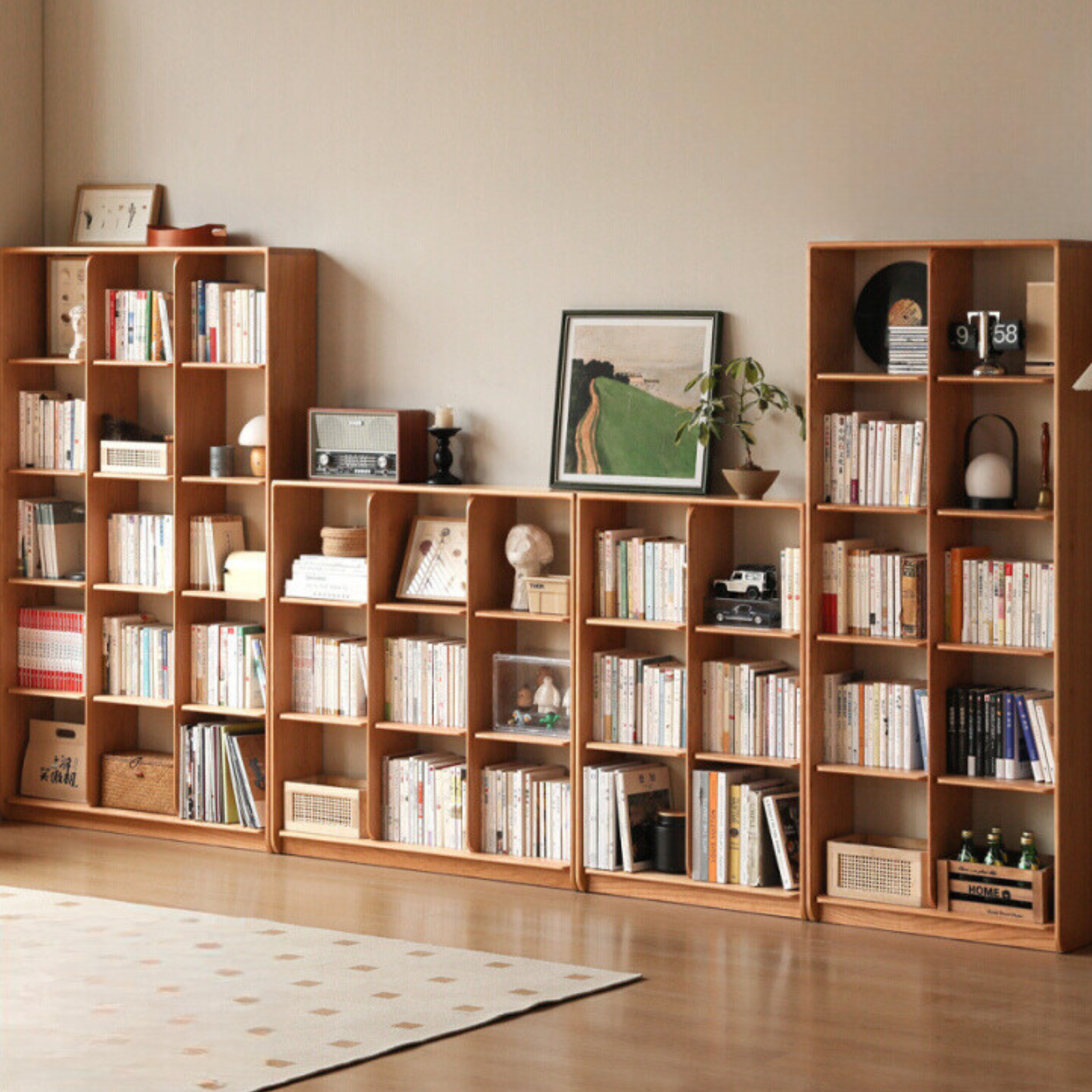 Cherry solid wood bookcase floor display free lattice combination<