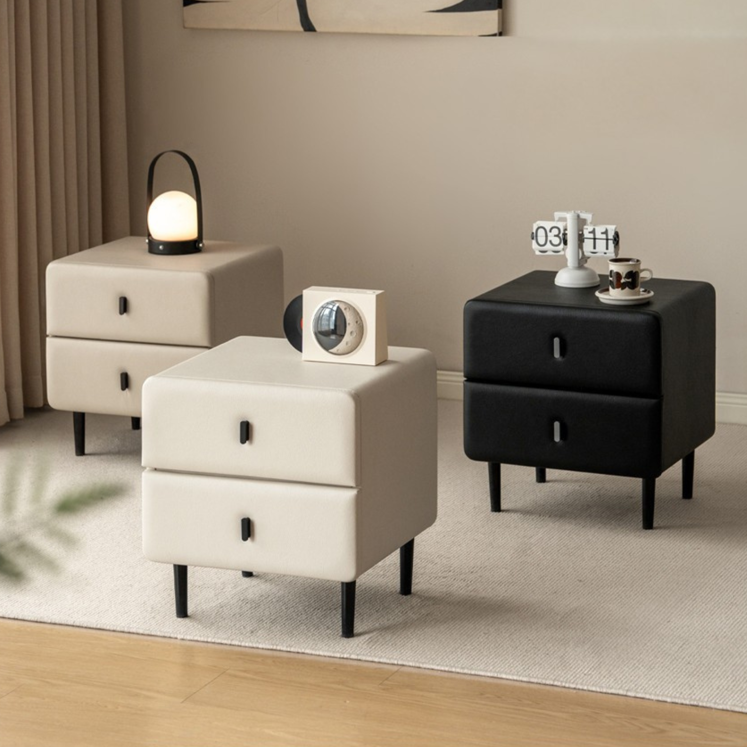 Fabric Cream Style Soft Nightstand