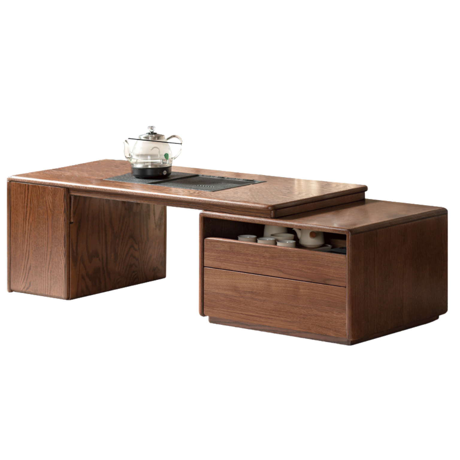 Oak, Black Walnut solid wood retractable modern tea table