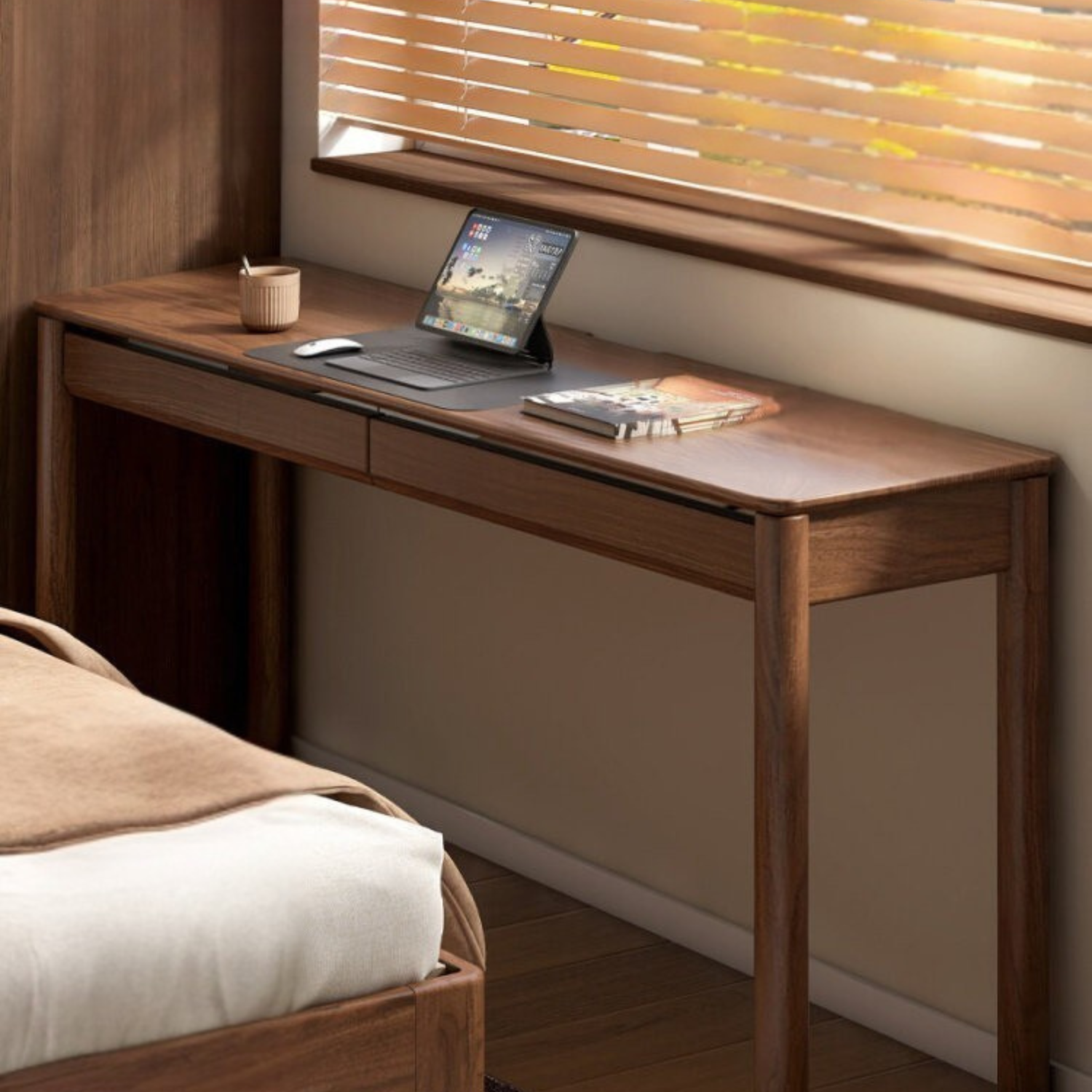 Black Walnut Solid Wood Light Luxury With Drawer Desk