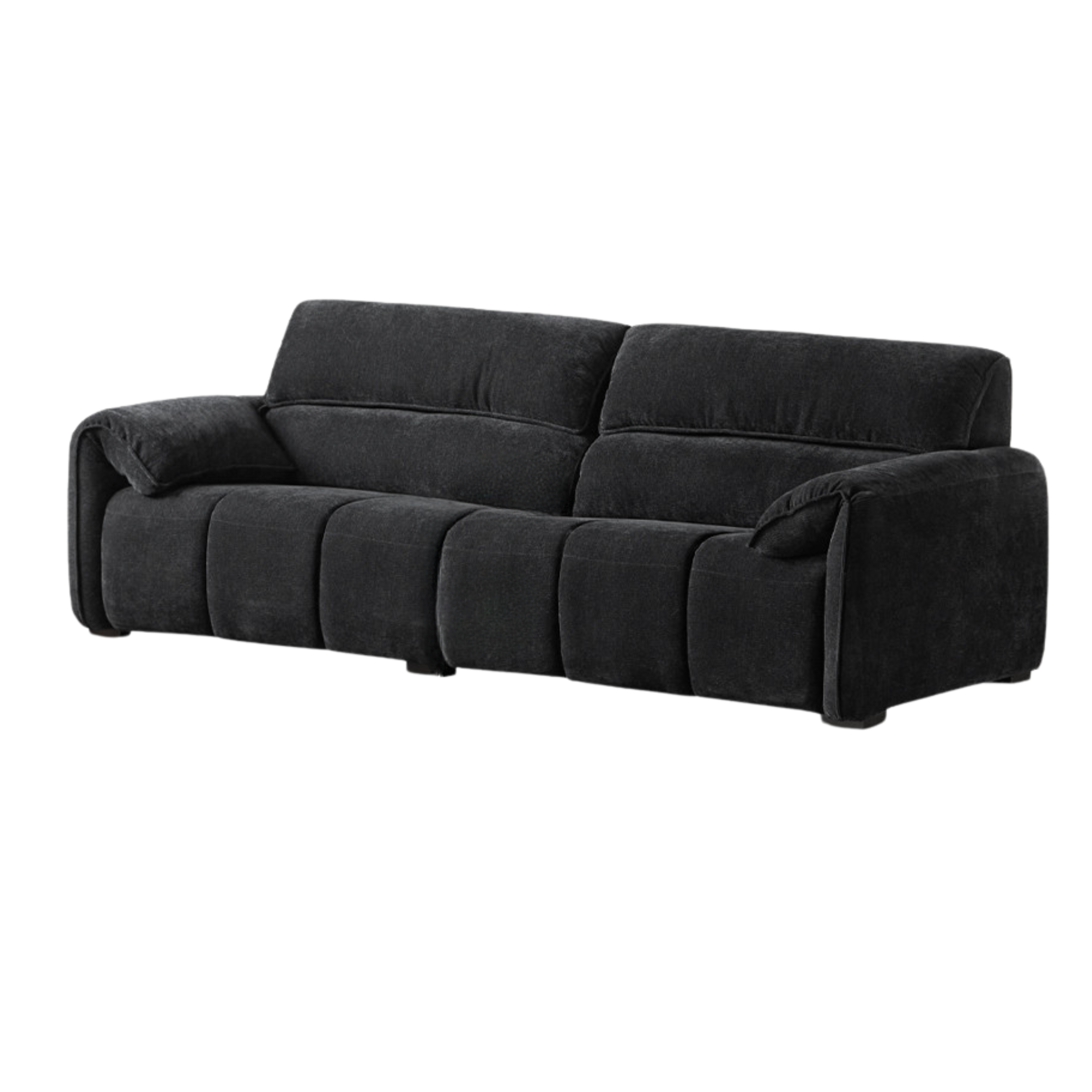 Piano-Key Black Chenille Sofa with Elephant-Ear Design