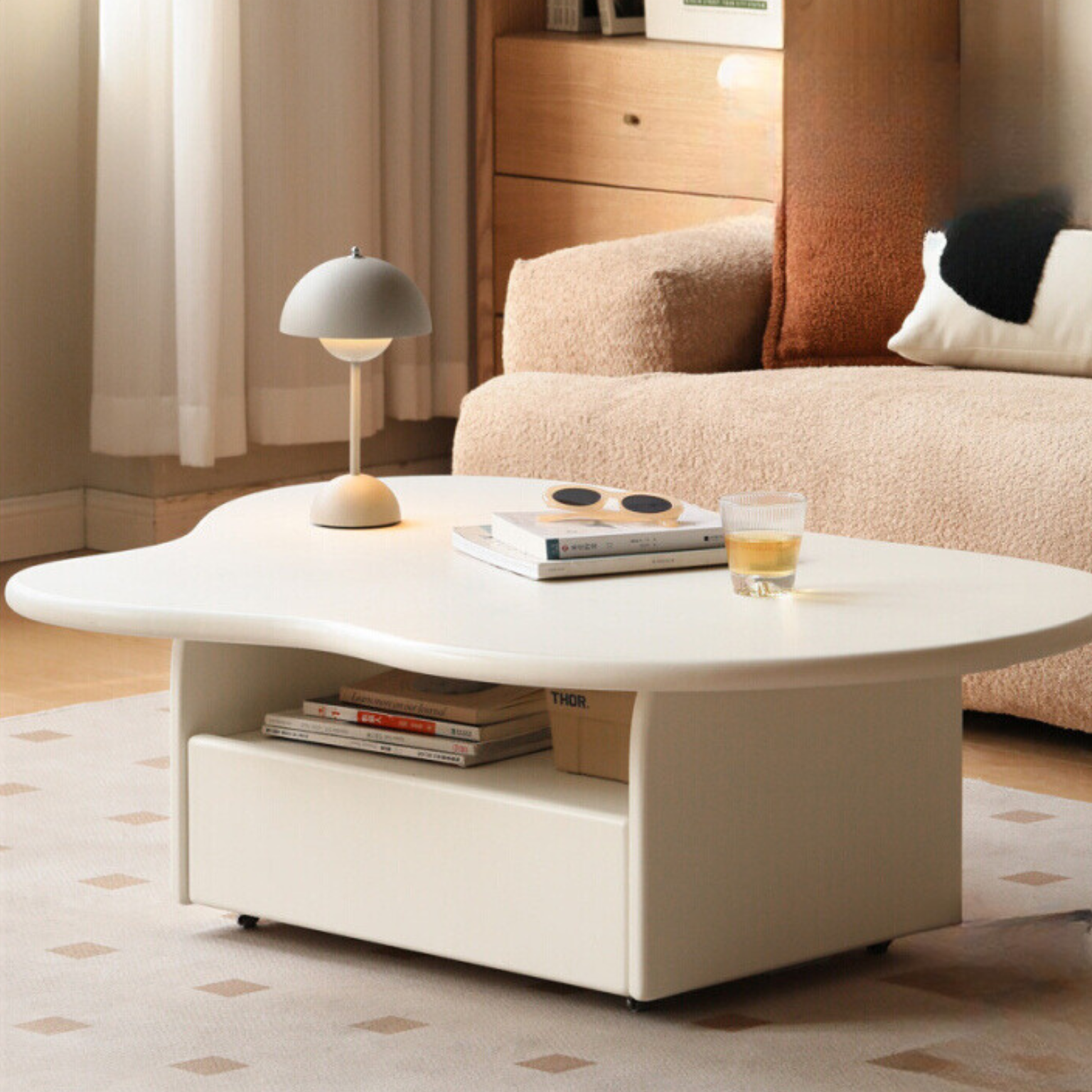 Poplar Solid Wood Cloud Cream Style Coffee Table