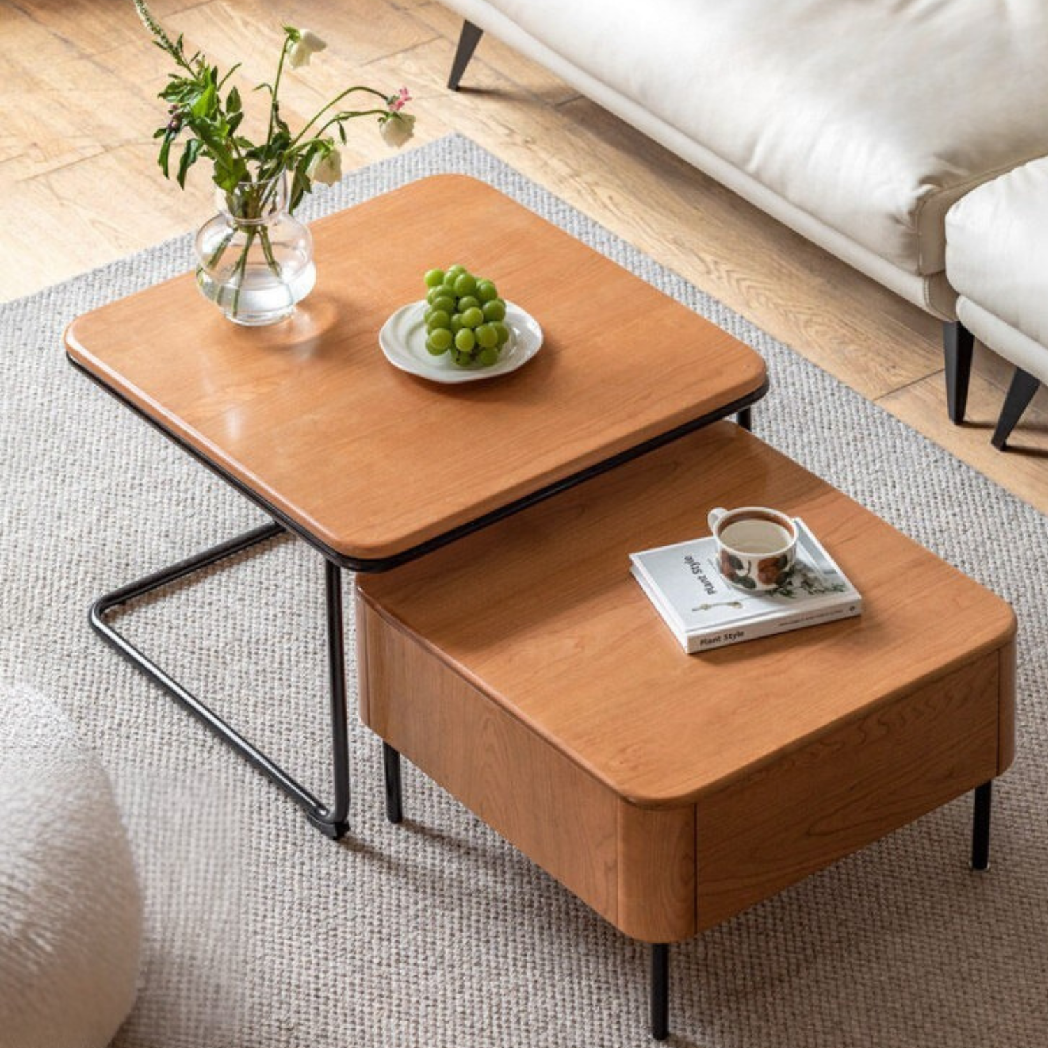 Cherry Solid Wood Combination Coffee Table Mid-Century Style
