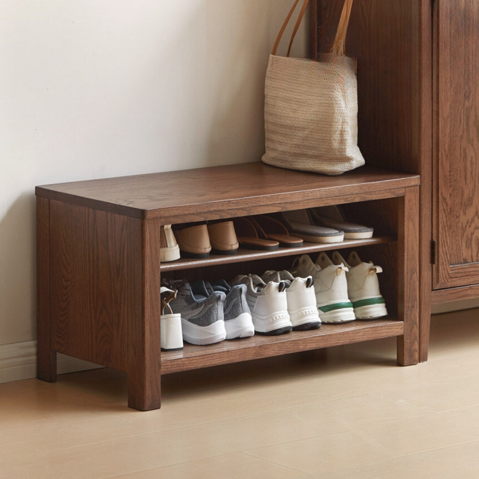 Oak Solid Wood Shoe Stool for Home Entrance