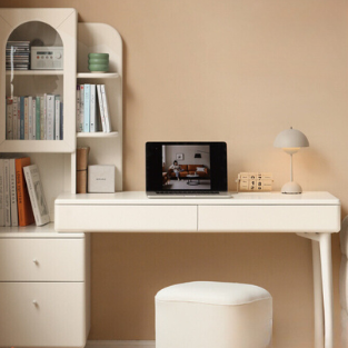 Poplar Solid Wood Retractable Desk and Bookshelf: