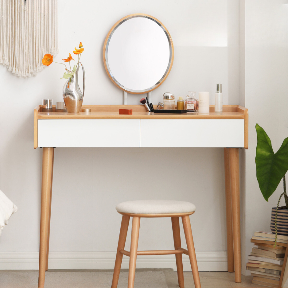 Beech solid wood dressing table with mirror-