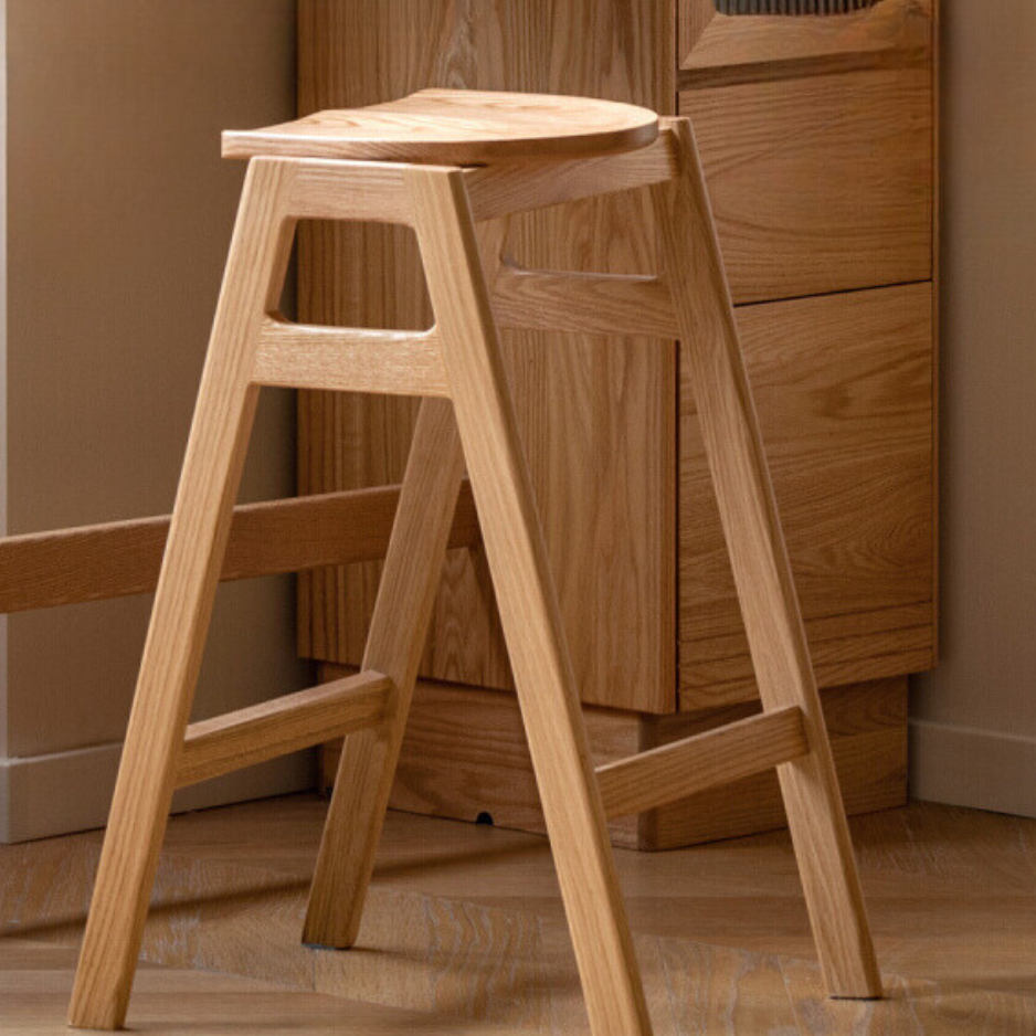 Solid Wood High Feet Bar Stool Oak Household Sturdy High Feet Stool ...