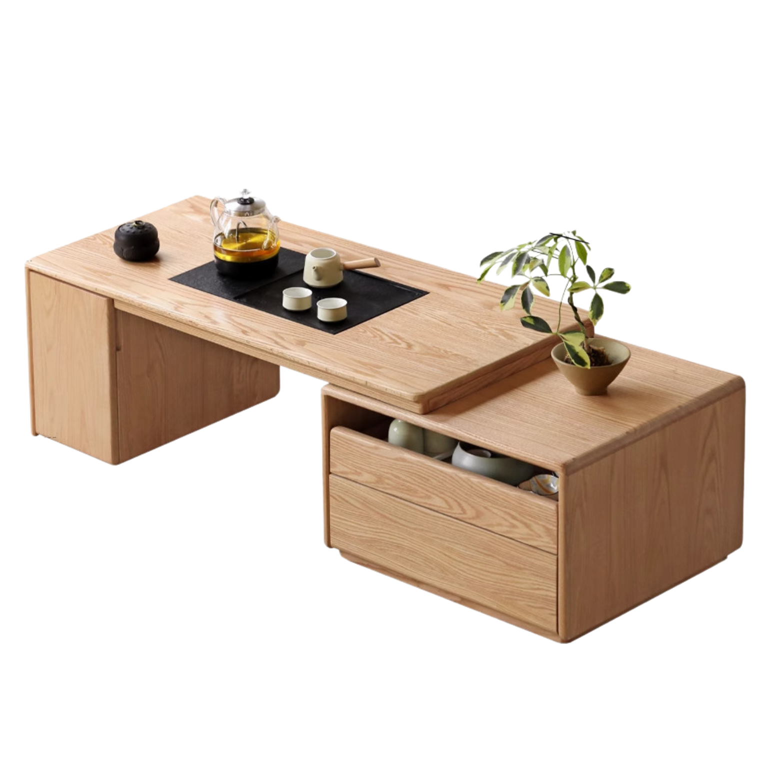 Oak, Black Walnut solid wood retractable modern tea table