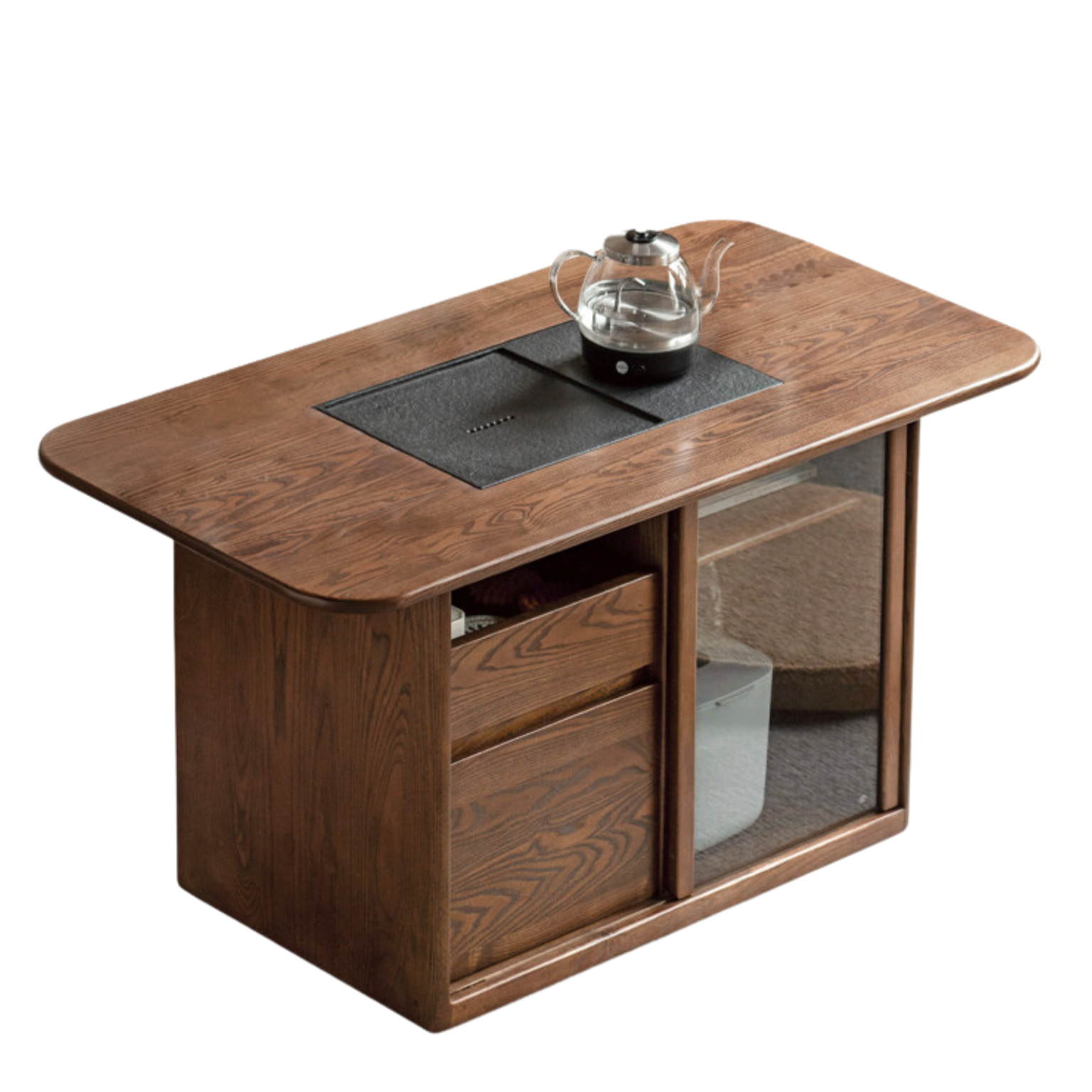 Ash solid wood mobile tea brewing integrated tea table-