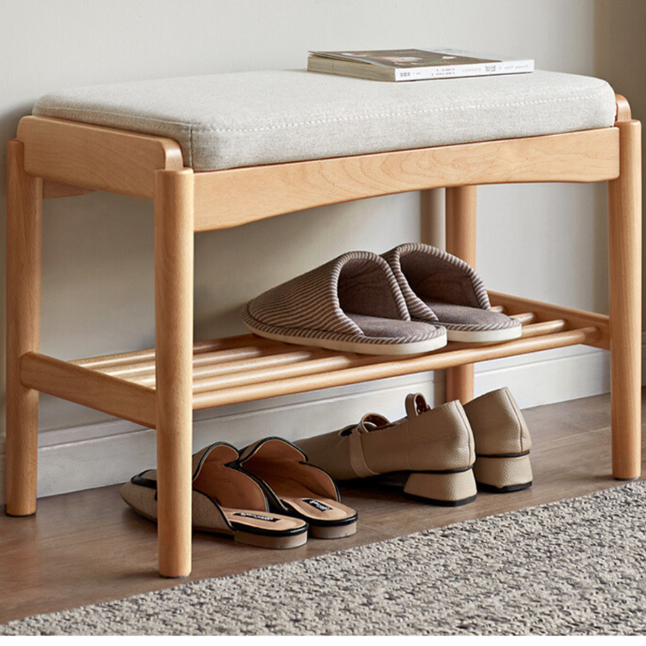 Shoe Storage Bench, Cherry wood, Oak solid wood-