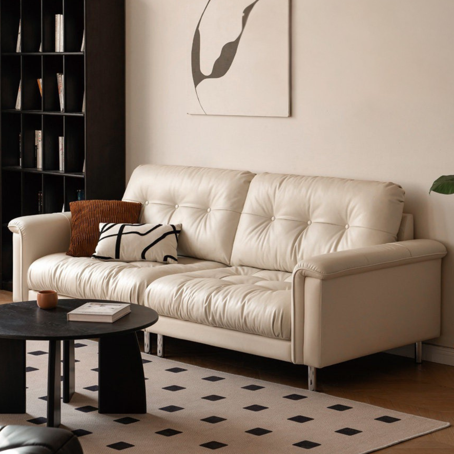 Genuine Leather Italian Light Luxury Cream Sofa
