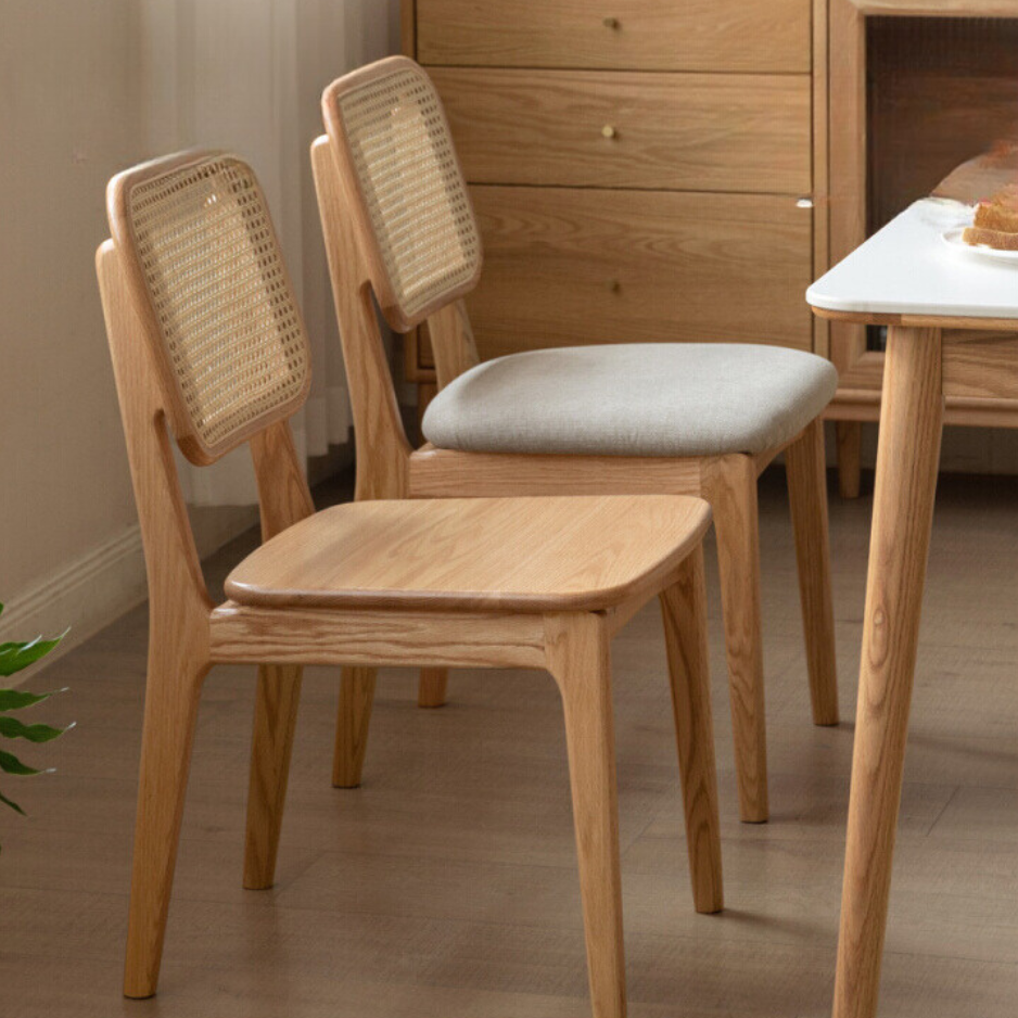 2 pcs - Oak solid wood rattan dining chair :