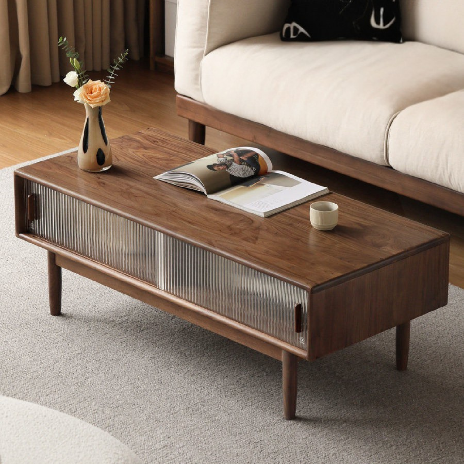 Black Walnut, Oak, Solid Rubberwood Solid Wood Modern Style Coffee Table