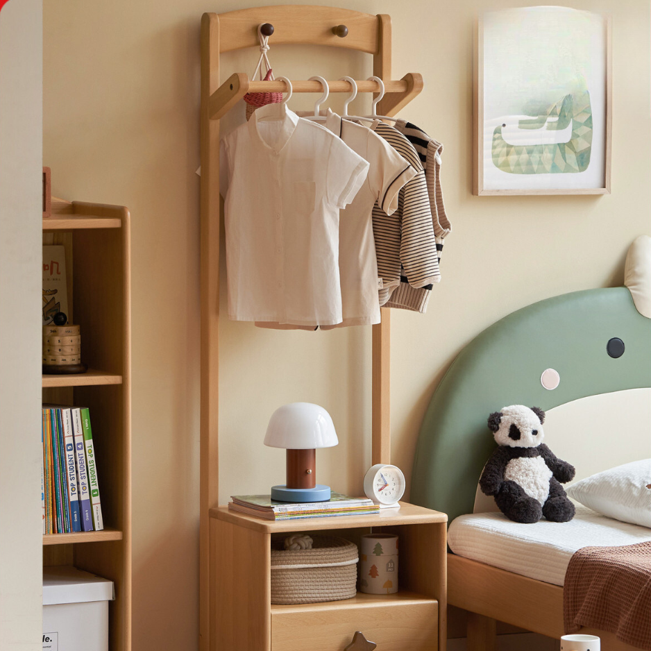 Beech solid wood children's clothes coat rack, bedside table-