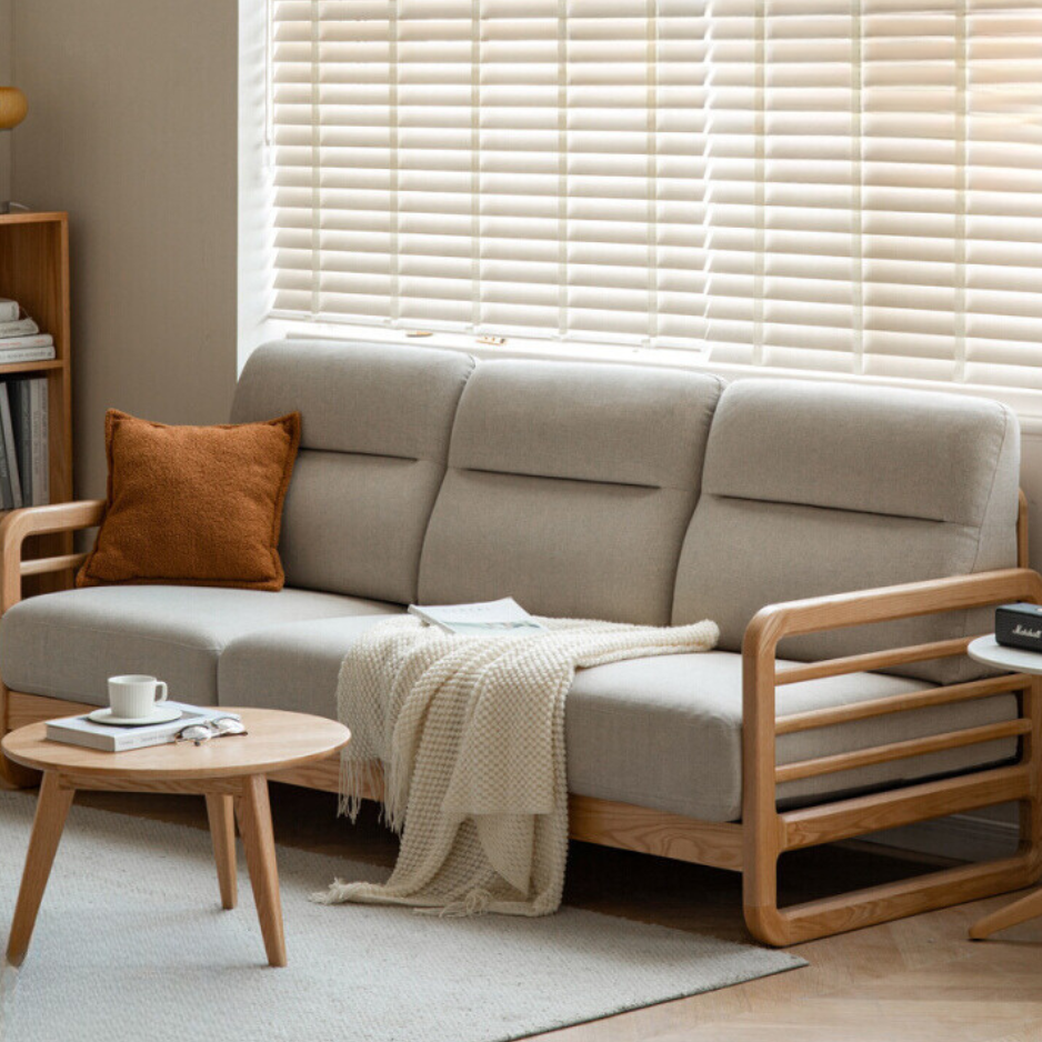 Oak Solid Wood Fabric Sofa"