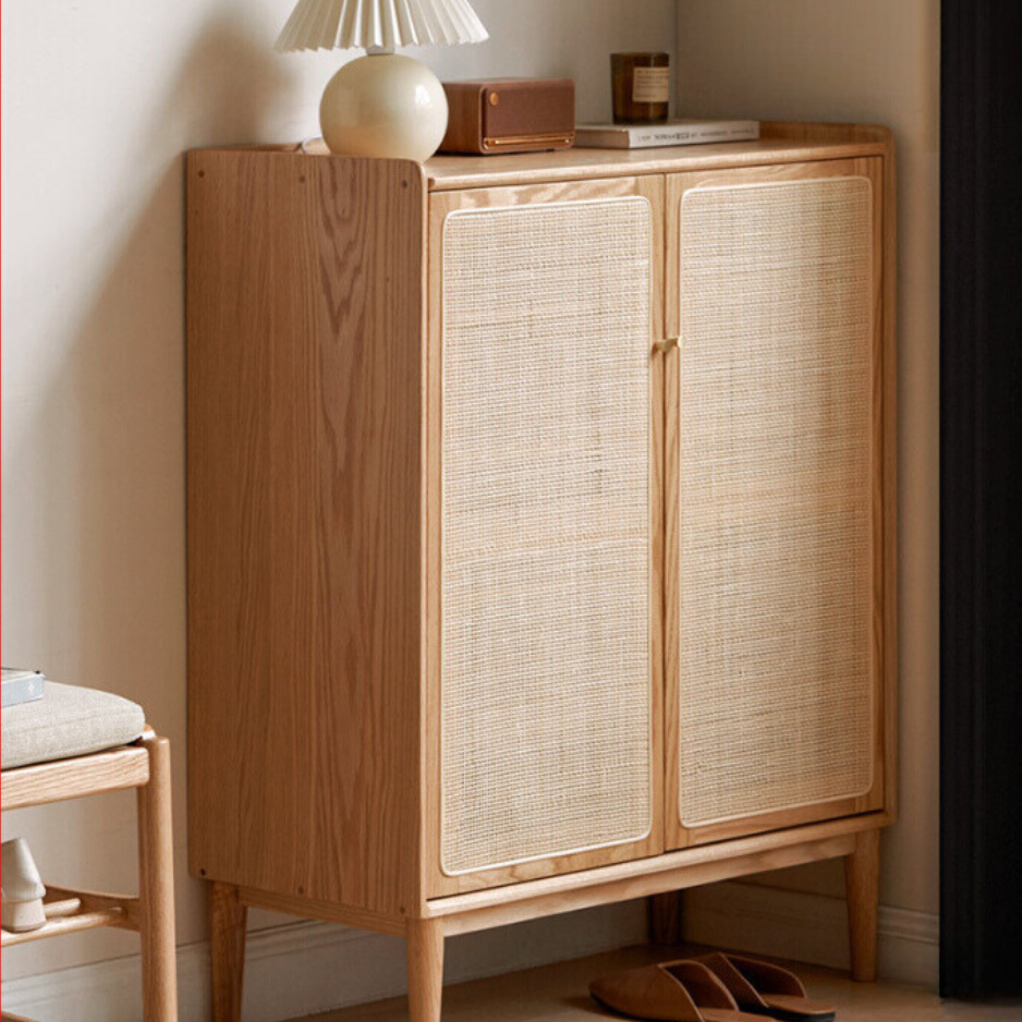 Solid wood Shoe cabinet, porch cabinet Rattan: