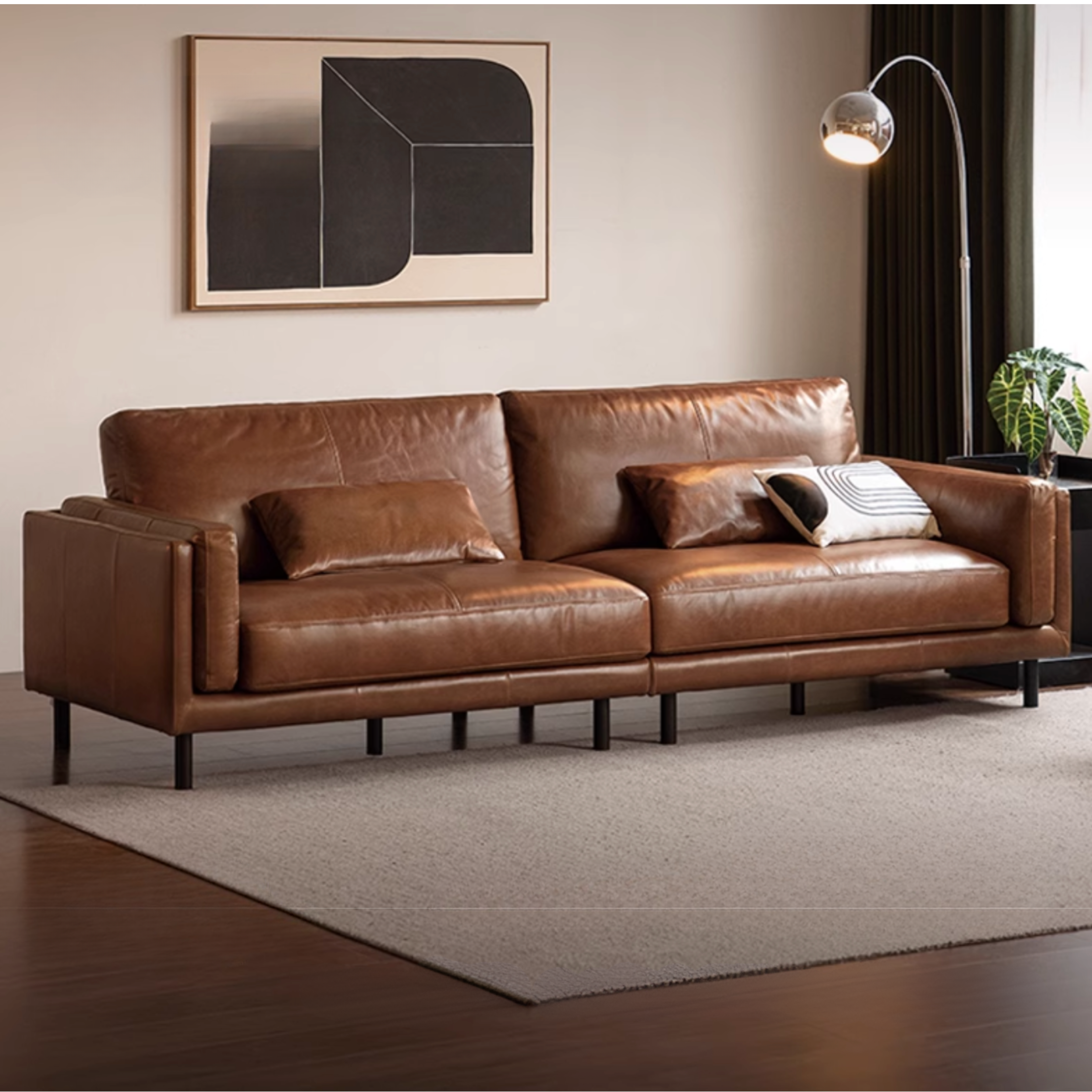 Italian Medieval Style Genuine Leather Oil-Wax Sofa