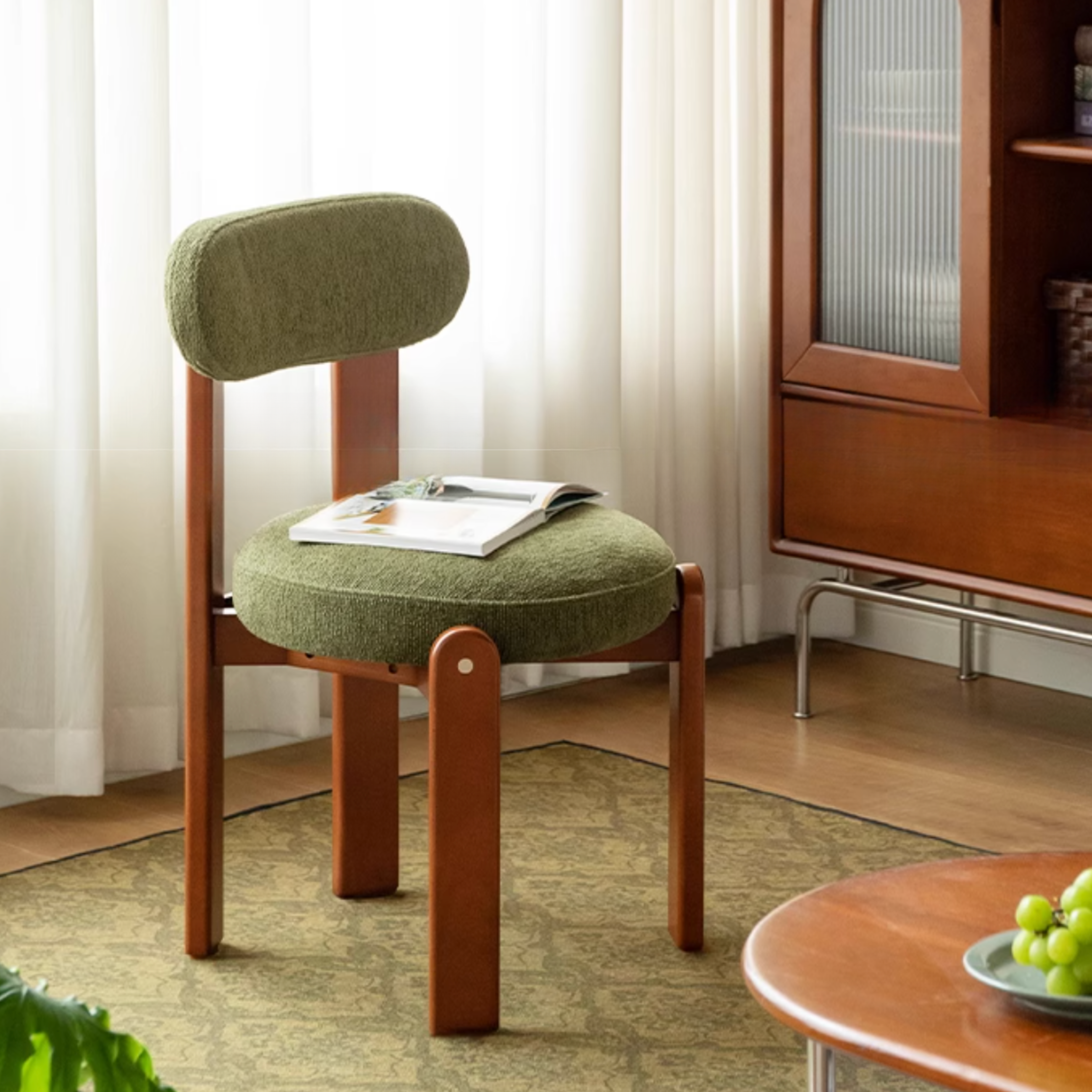Beech, Solid Rubberwood Retro Style Dining Chair