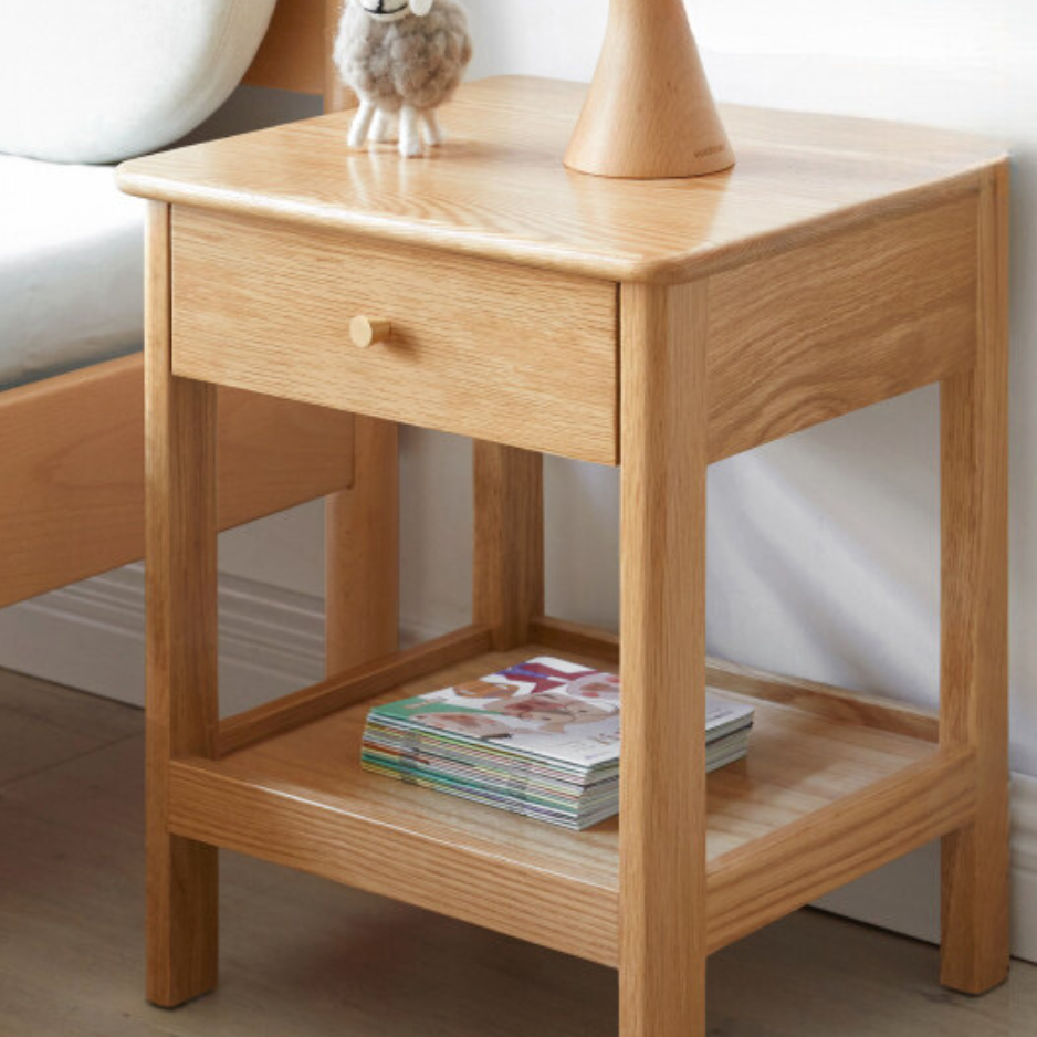 Oak solid wood nightstand Single drawer-