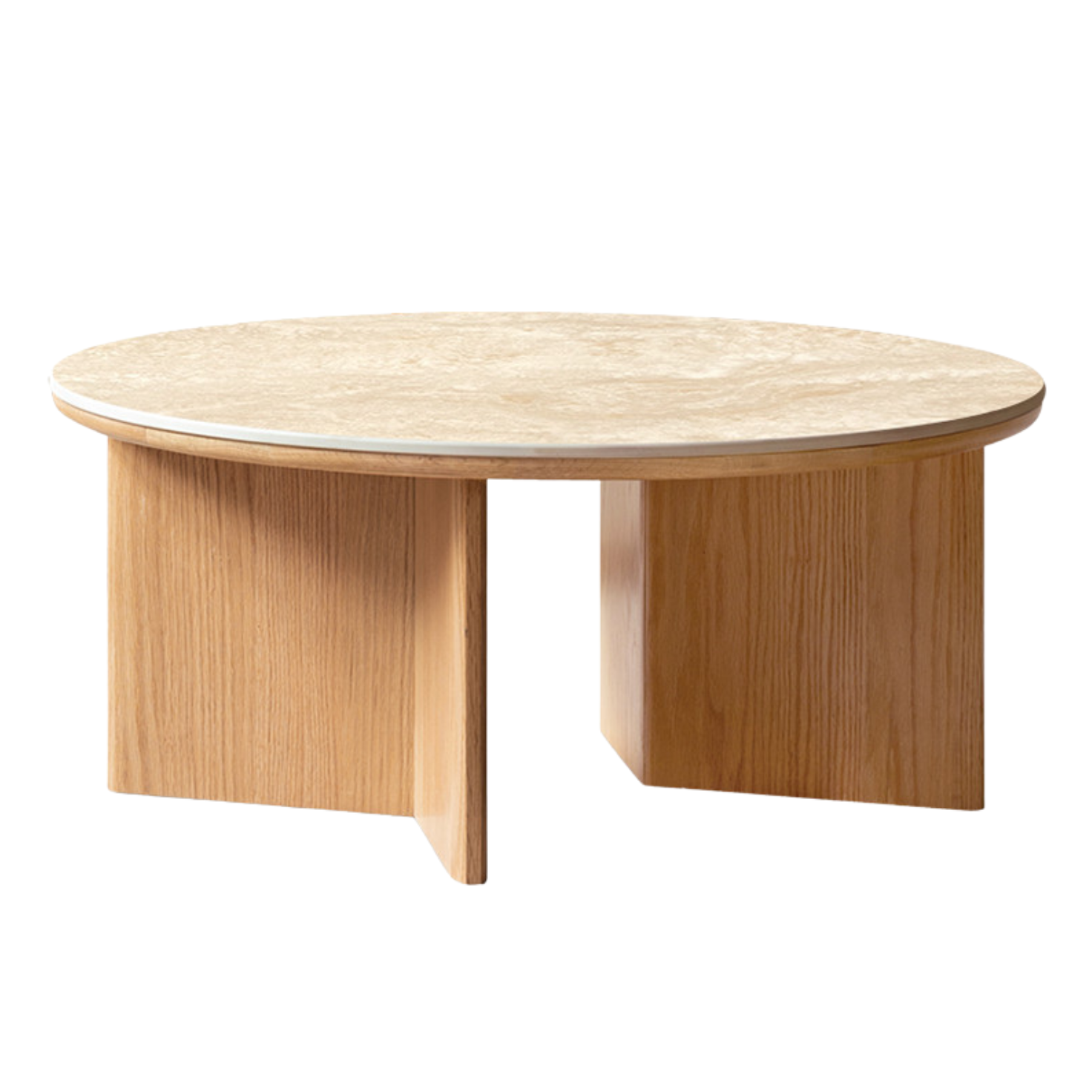 Oak Solid Wood Travertine Rock Plate Coffee Table: