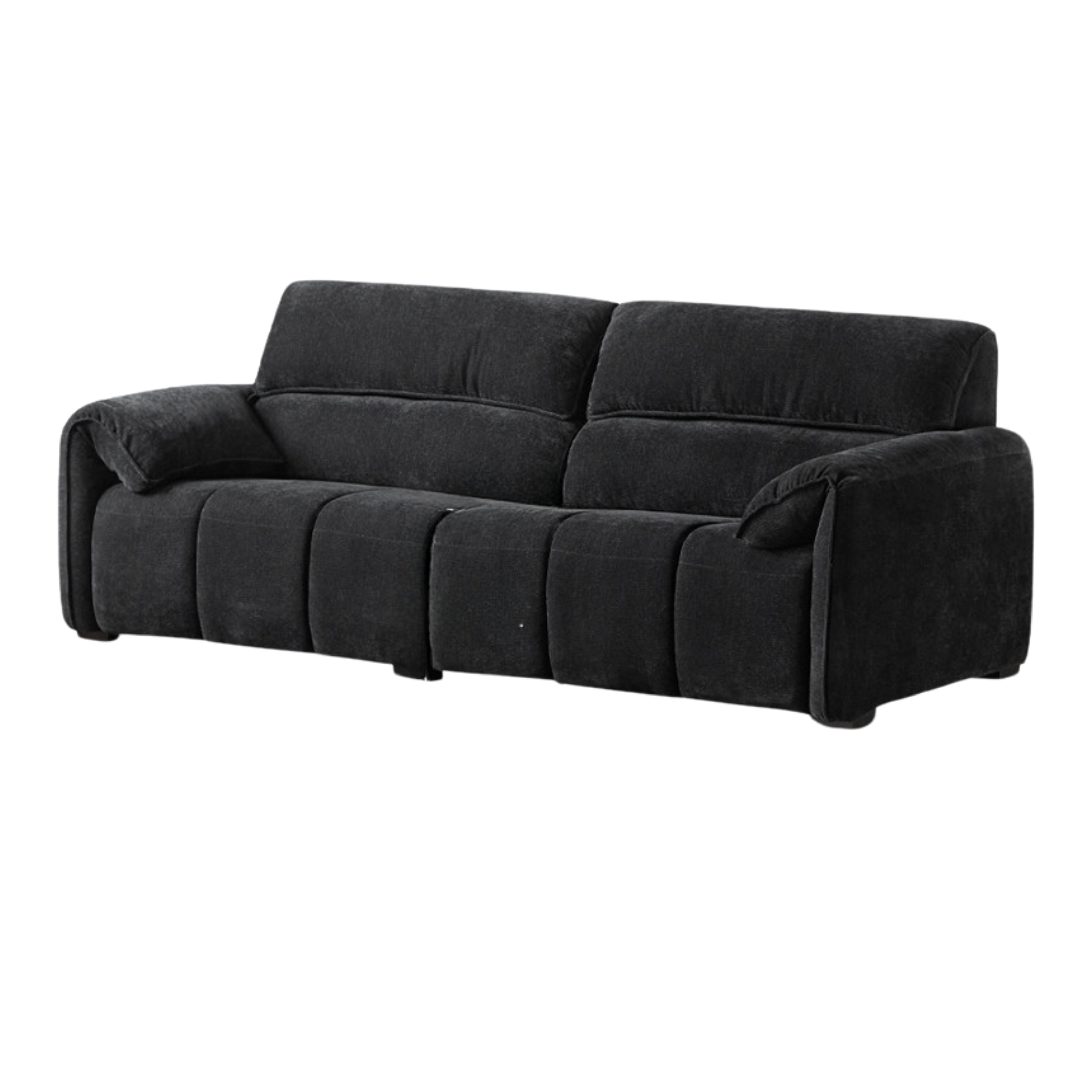 Piano-Key Black Chenille Sofa with Elephant-Ear Design