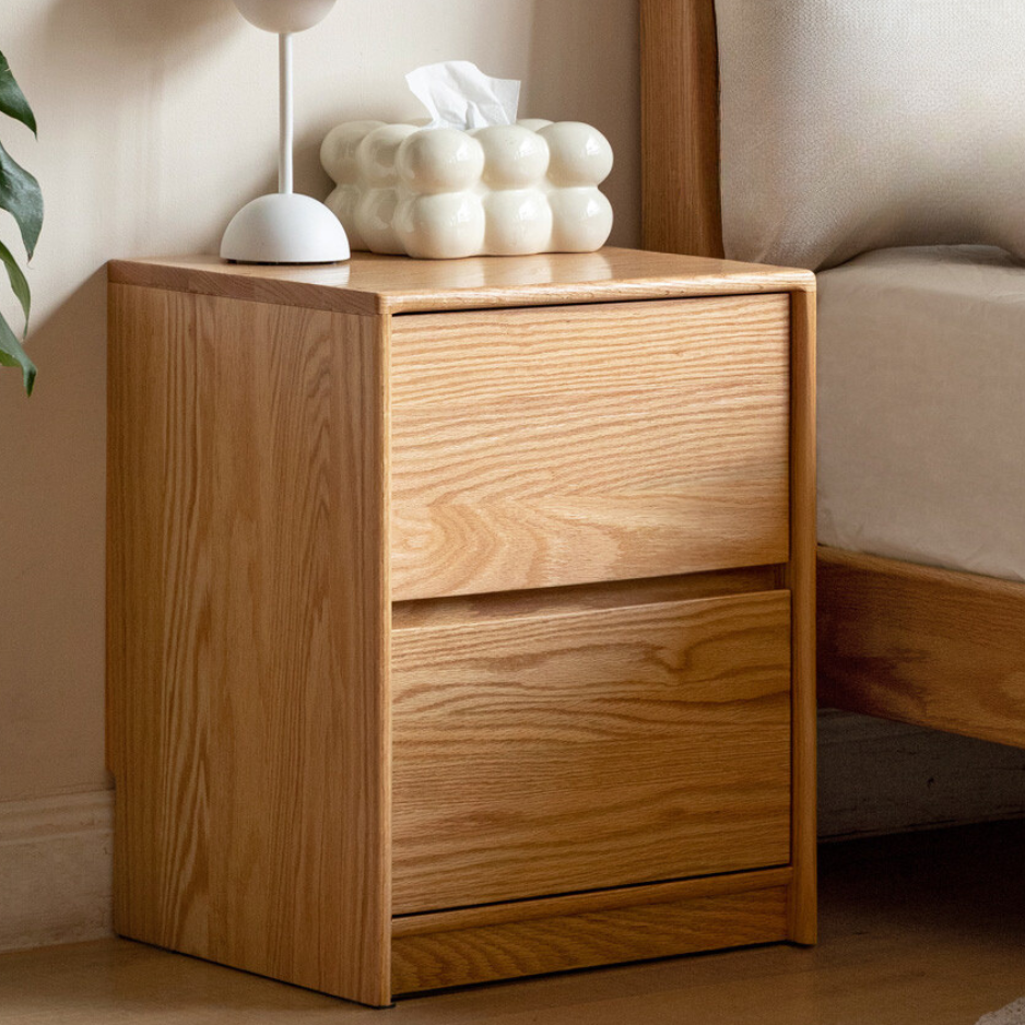 Oak solid wood Two drawer Nightstand)