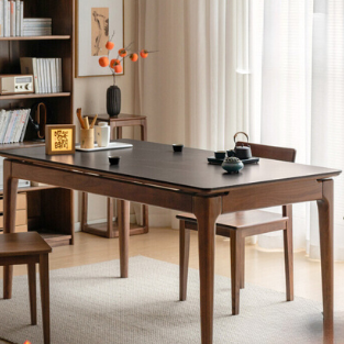Black Walnut Solid Wood Rock Plate Dining Table -
