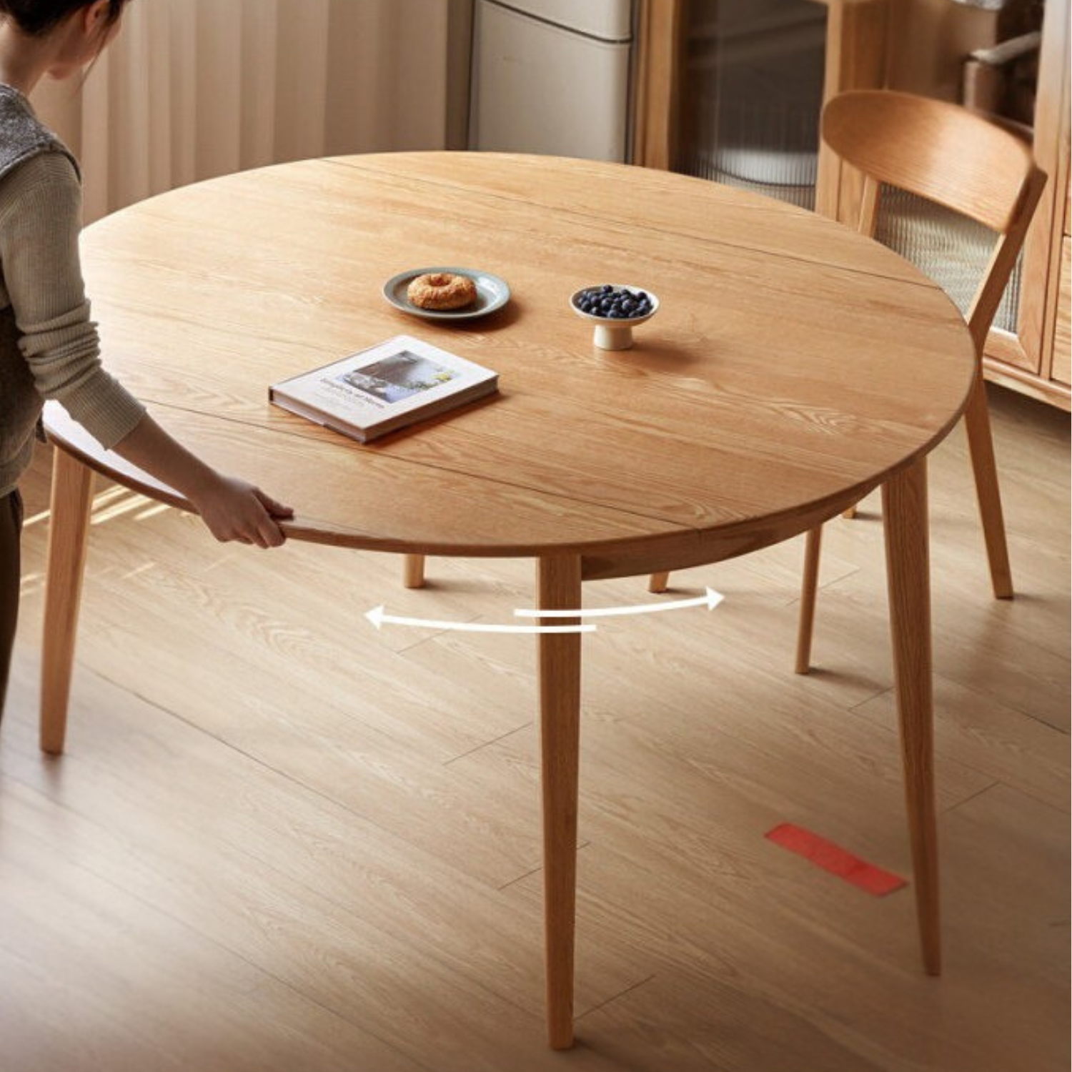 Oak Solid Wood Folding Round Dining Table