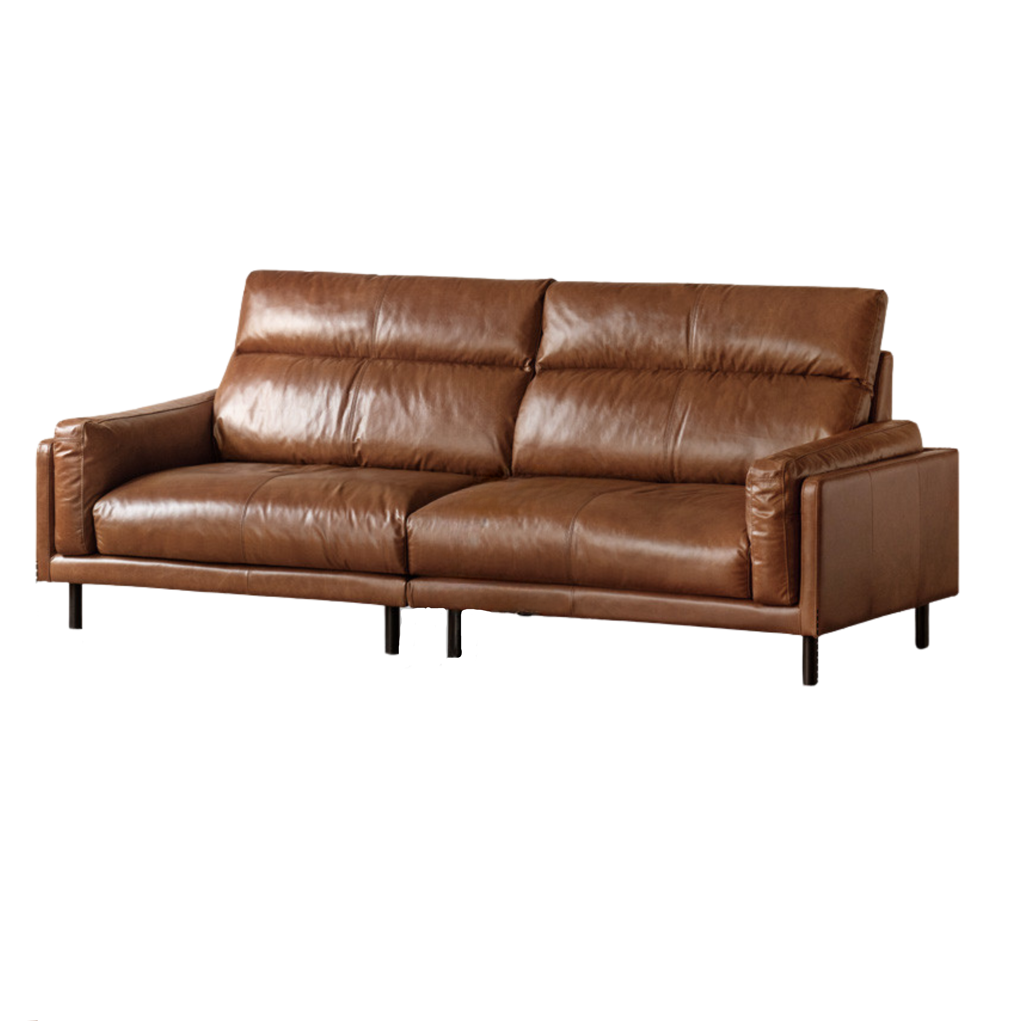 Full Leather High-Back Sofa with Oil-Wax Finish Italian-Style