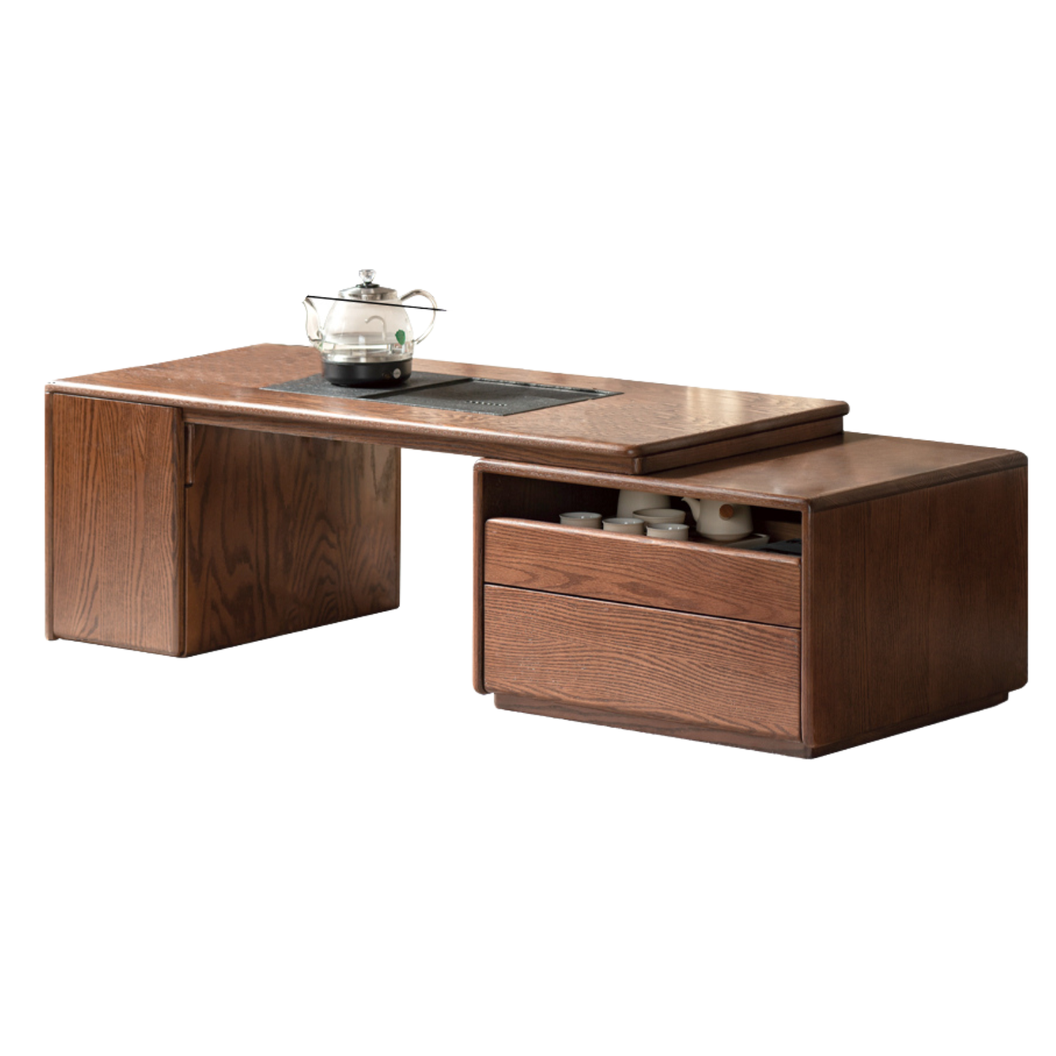 Oak, Black Walnut solid wood retractable modern tea table