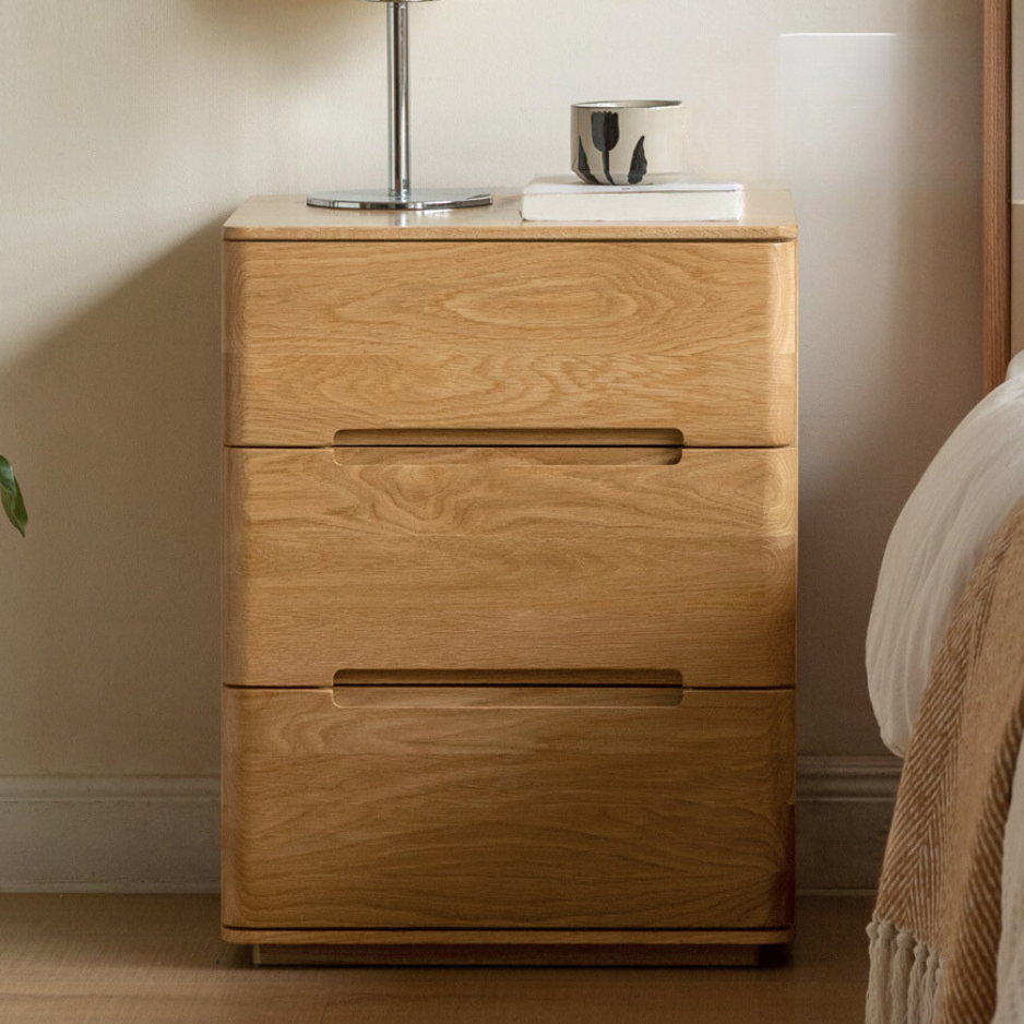Oak solid wood Three-drawer nightstand with lock)