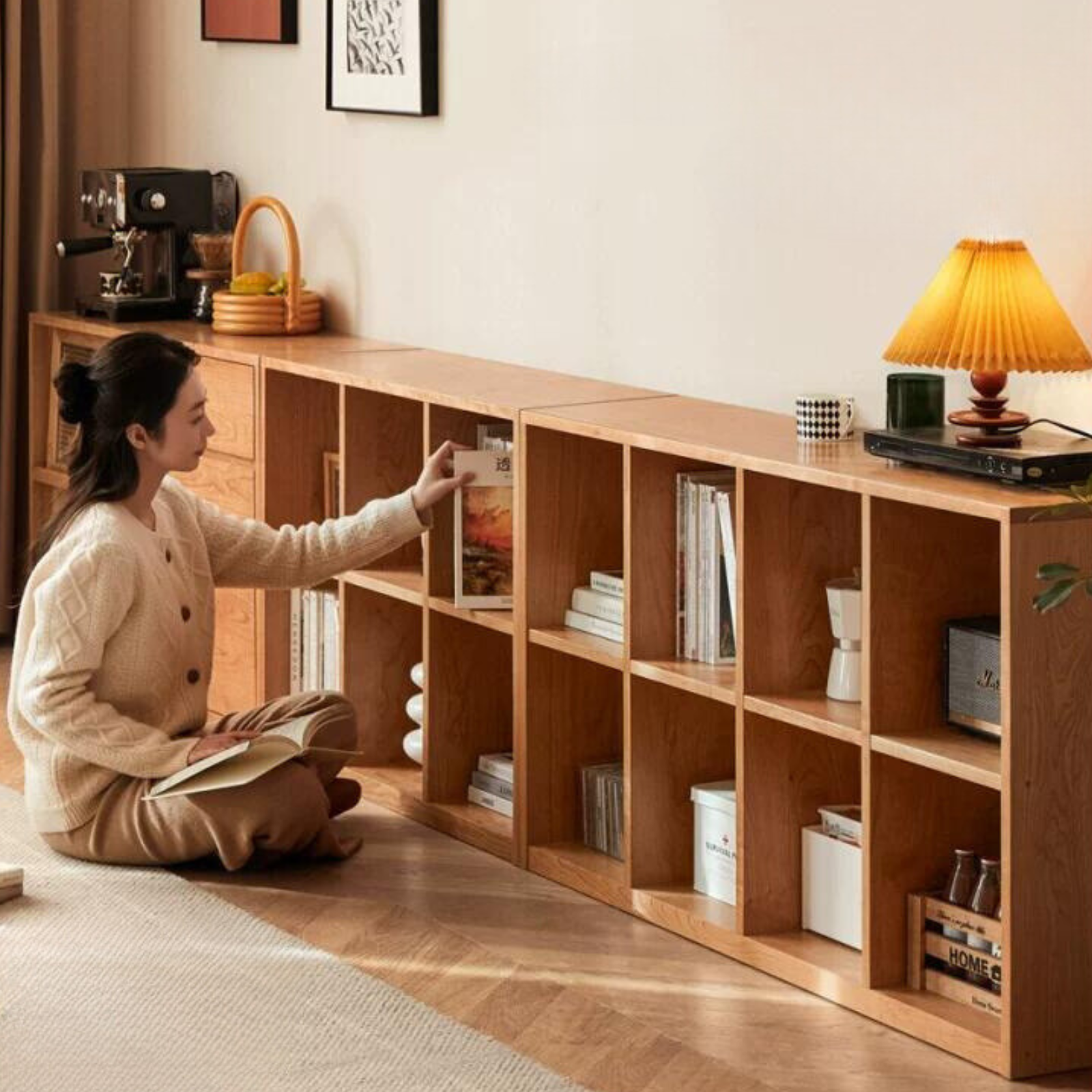 Cherry solid wood vintage floor storage bookcase<