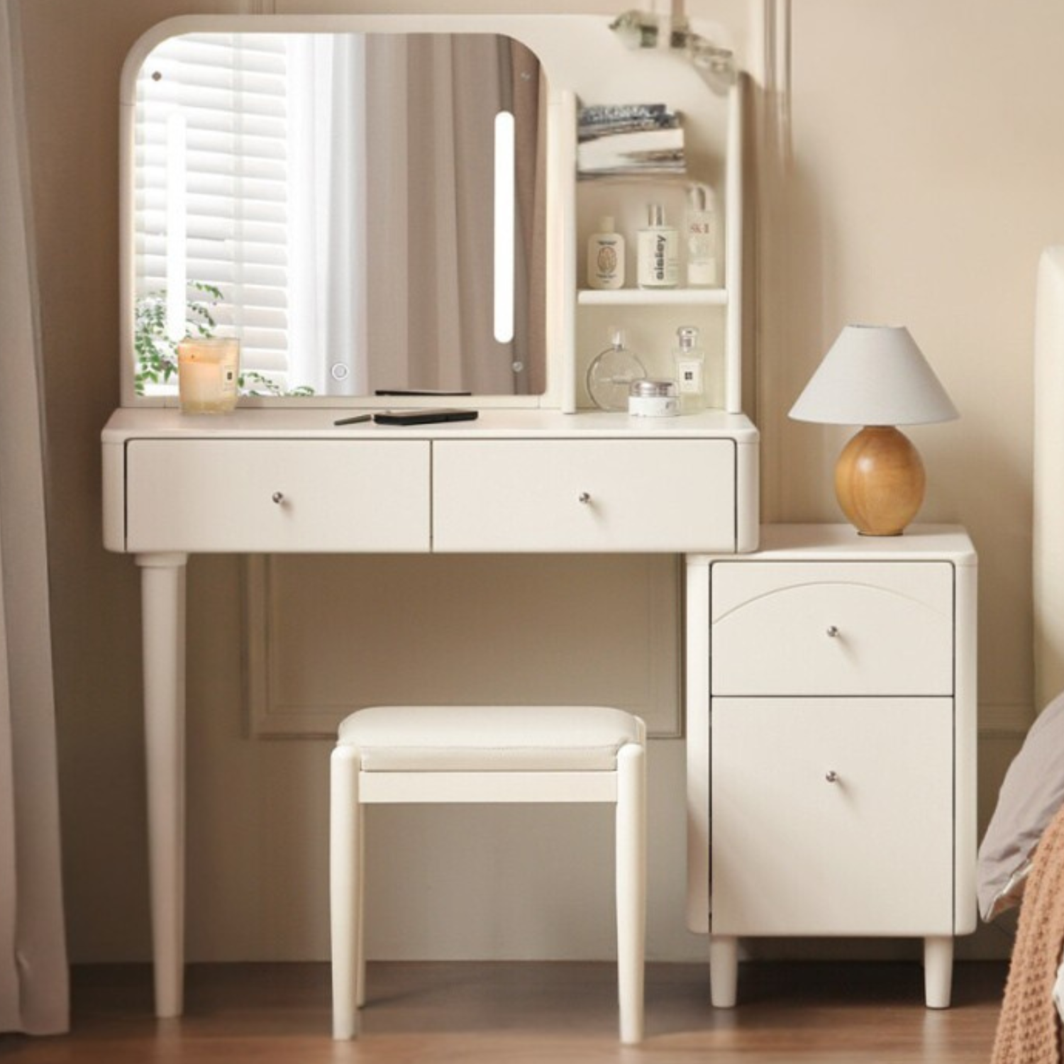 Solid Rubberwood Telescopic Multifunctional Vanity Table