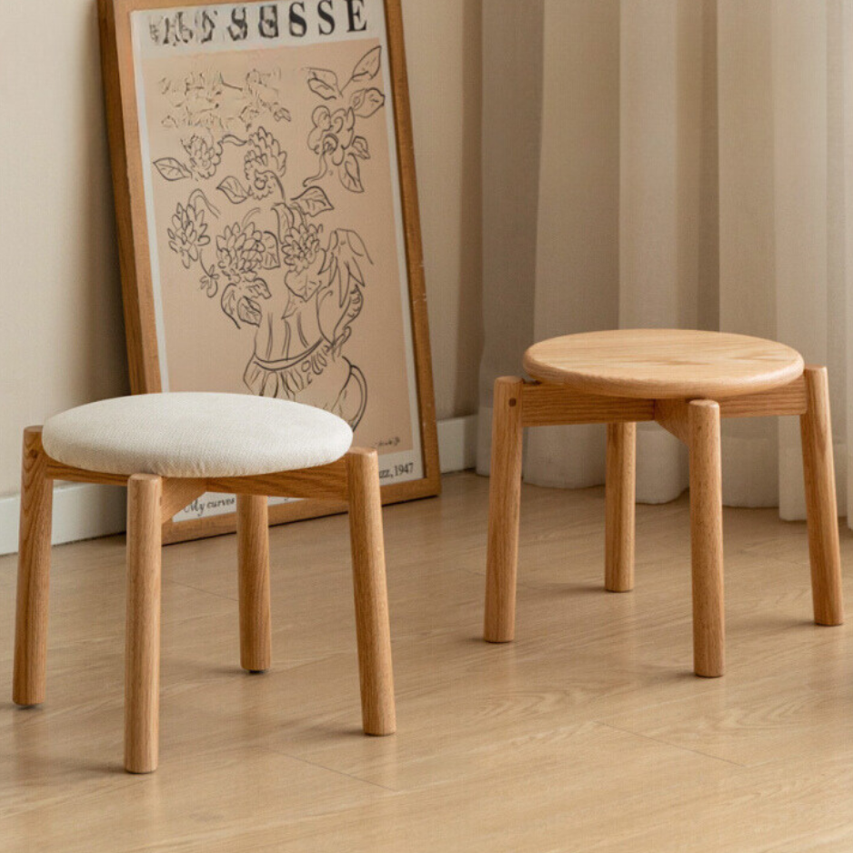 Oak solid wood round stackable stool