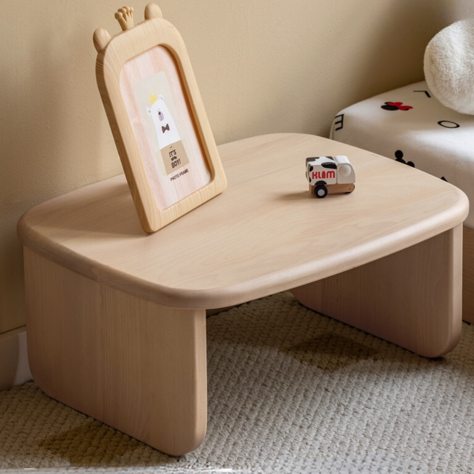 Birch washed white children bedside table, low stool -