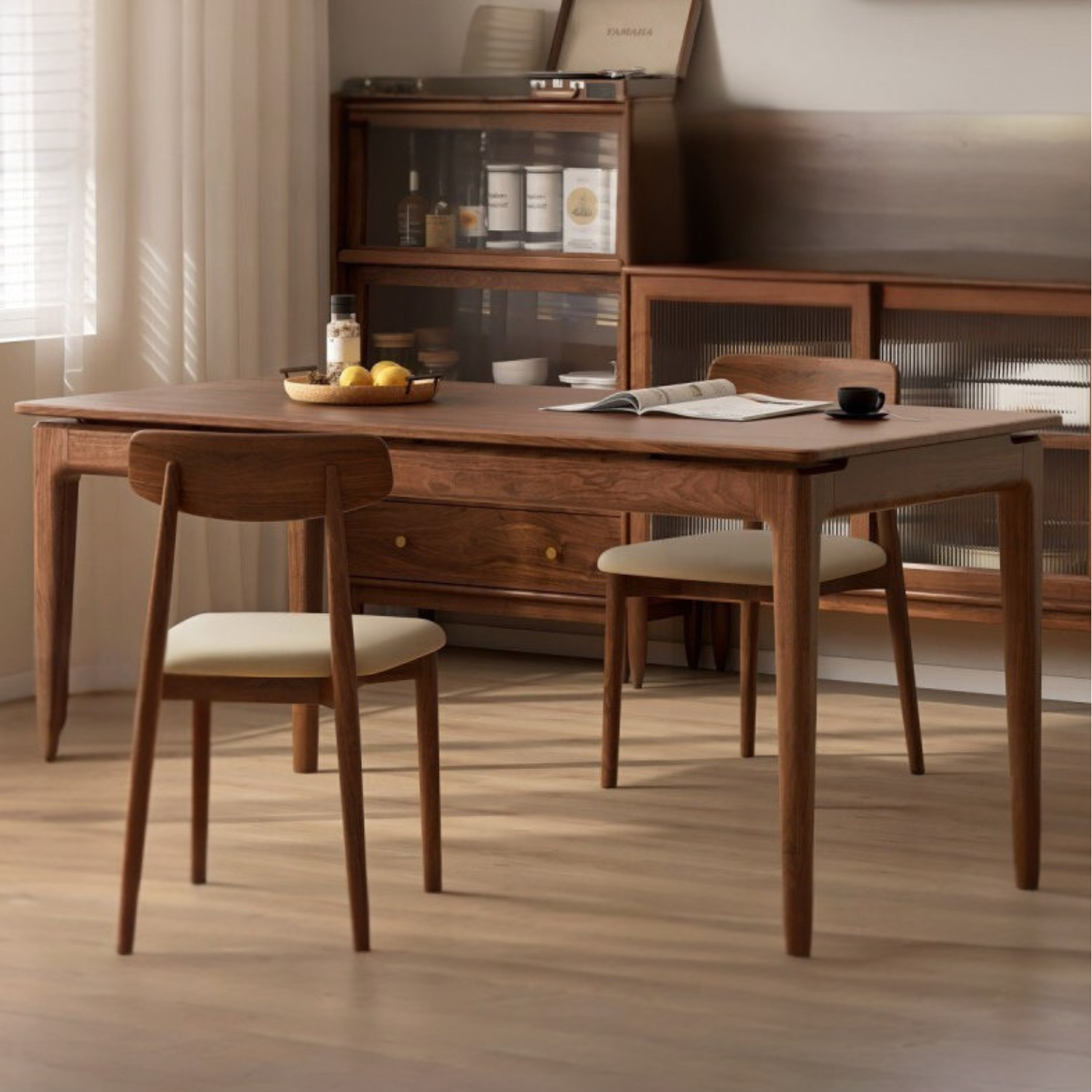 Black Walnut Solid Wood Rectangular Long Dining Table